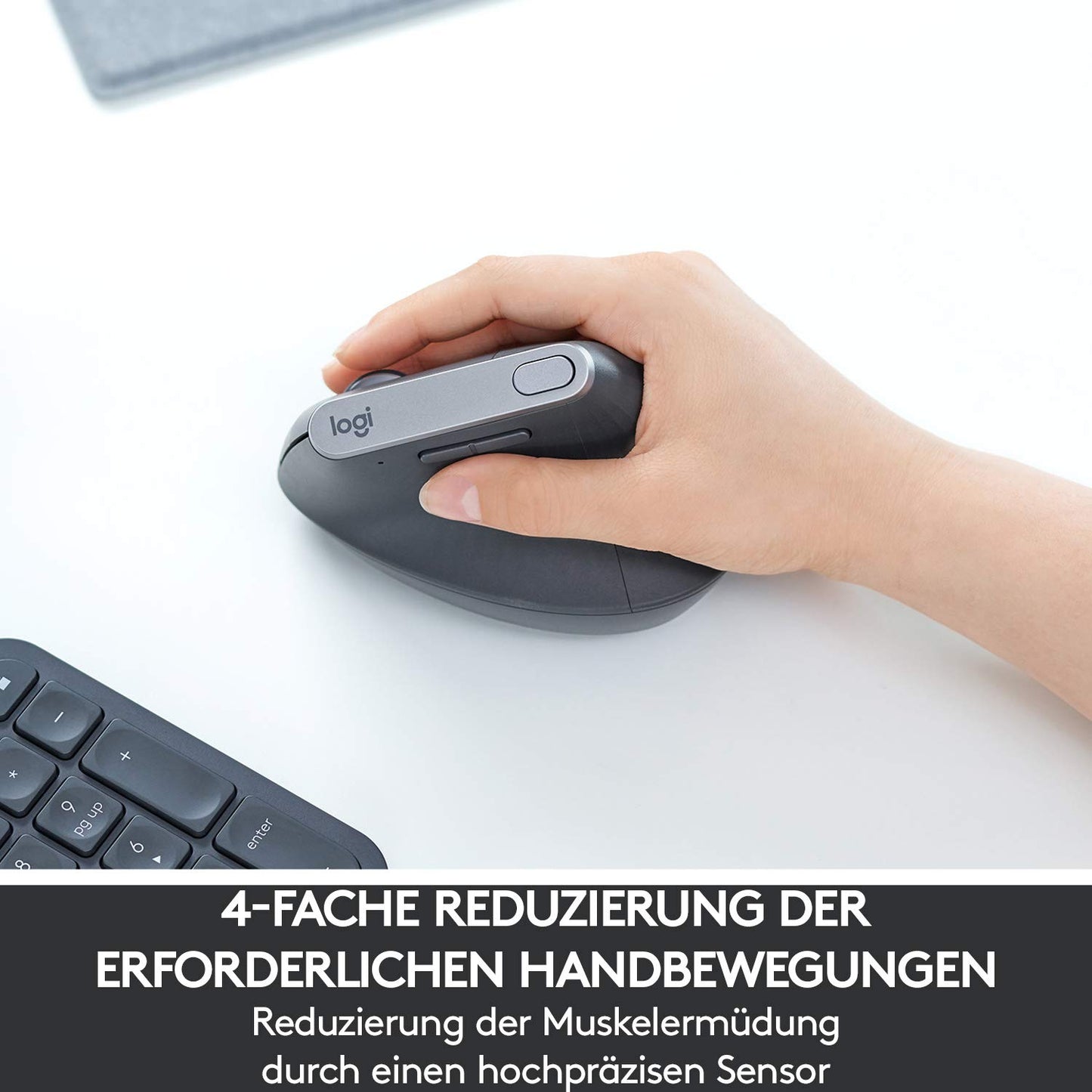 Logitech MX Vertical, ergonomic wireless mouse, Bluetooth and 2.4 GHz connection via Unifying USB receiver, 4000 DPI sensor, rechargeable battery, 4 buttons, multi-device, PC/Mac/iPadOS - graphite - 910-005448