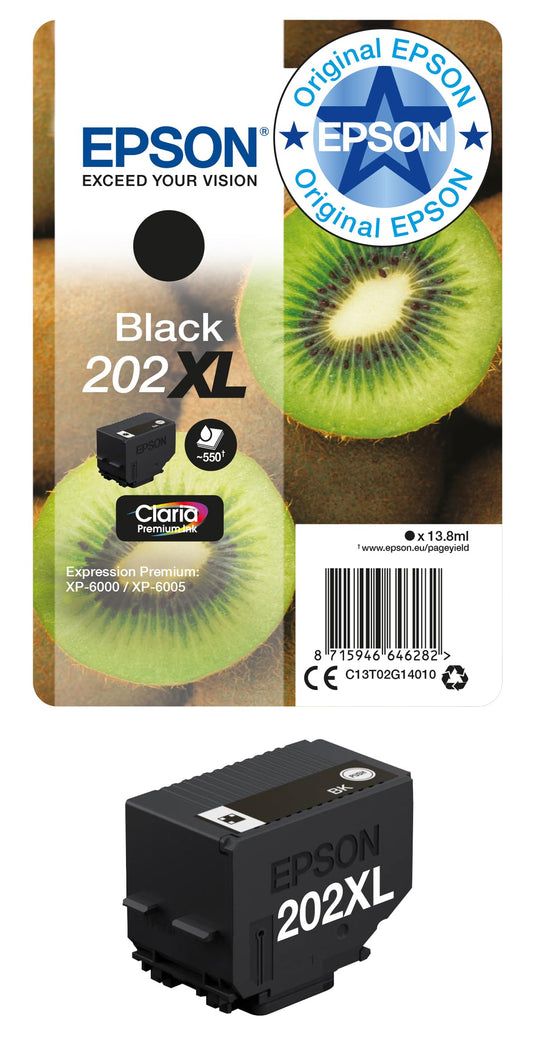 Epson 202XL Black Kiwi High Yield Genuine, Claria Premium Ink Cartridge - C13T02G14010