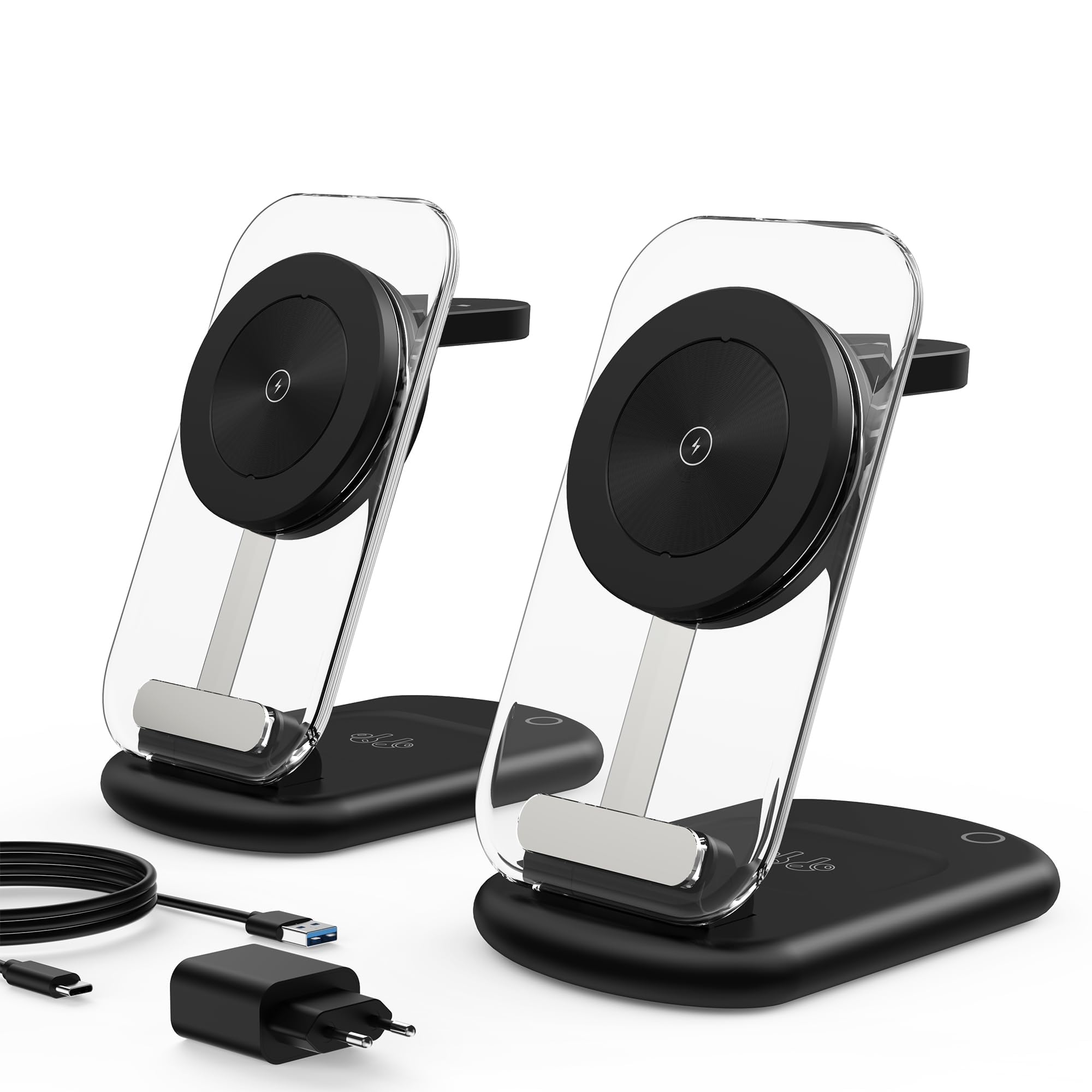 Mag-Safe Charger Wireless Charger, 3 in 1 15W Wireless Charger, Inductive Charging Station for iWatch iPhone 17e/17/16/15/14/13/12 Series, AirPods 3/2/Pro, Black Pack of 2 - T618-F