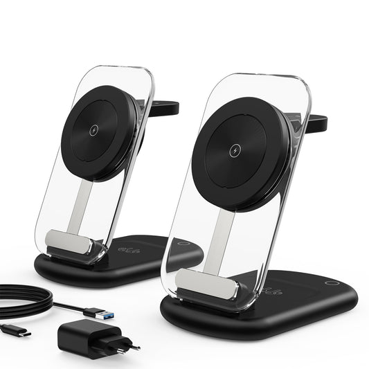 Mag-Safe Charger Wireless Charger, 3 in 1 15W Wireless Charger, Inductive Charging Station for iWatch iPhone 17e/17/16/15/14/13/12 Series, AirPods 3/2/Pro, Black Pack of 2 - T618-F