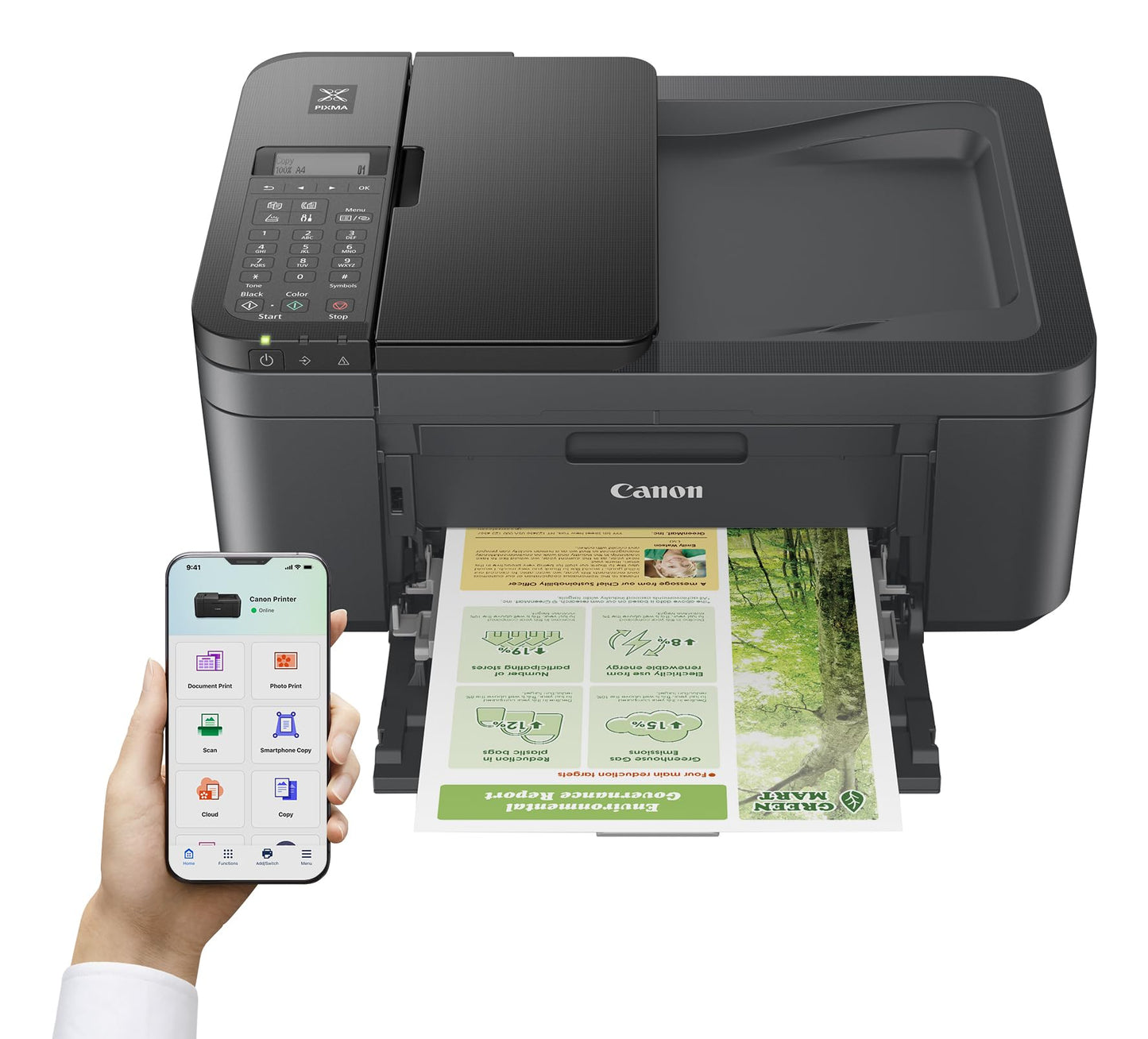 Canon PIXMA TR4755i multifunction printer 4in1 (inkjet, print, copy, scan, fax, A4, WLAN, Apple AirPrint, 20 sheets ADF, duplex printing, compatible with Pixma Print Plan ABO) black