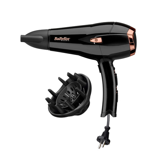 BaByliss Hair Dryer Cordkeeper – Powerful 2000W hairdryer with a unique 1.65m cord retraction, ion technology with anti-frizz, 3 heat settings & 2 speed settings, Black, D373E