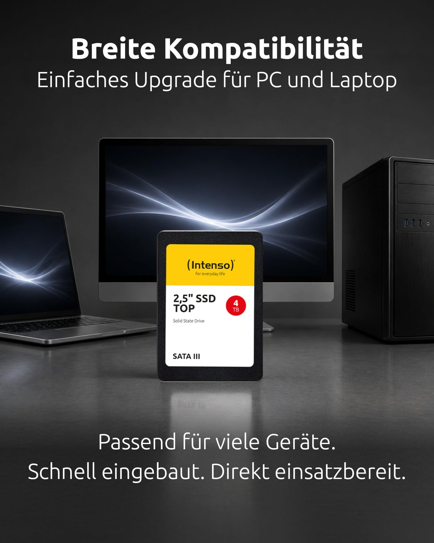 Intenso Internal 2.5" SSD SATA III Top 4 TB, up to 550 MB/s Read & 500 MB/s Write - Quiet, Shockproof & Energy Efficient - SSD for PC & Laptop - 3812480