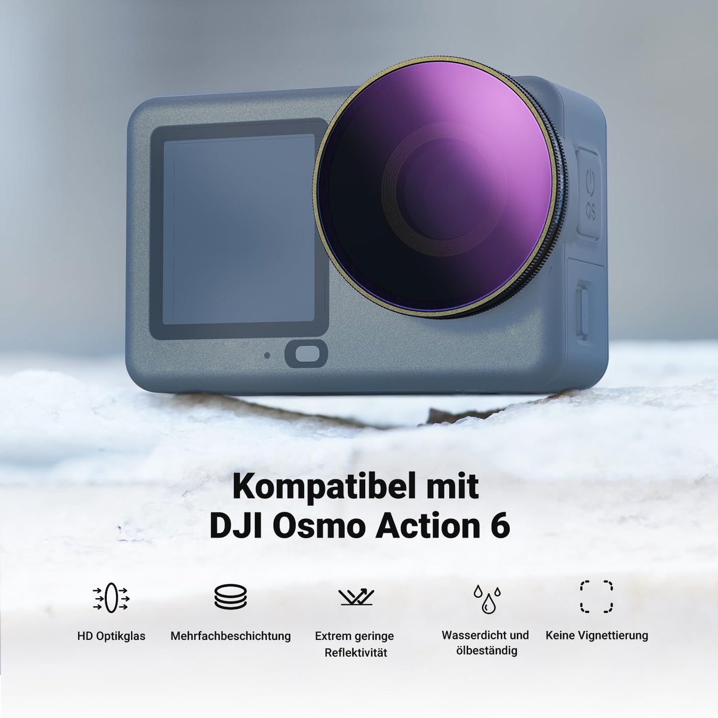 NEEWER CPL + ND filter set compatible with DJI Osmo Action 6 only, ND8/16/32/64/1000 adjustable circular polarizing filter gray filter, screw-on multi-coated action cam photo accessories, FL-B101
