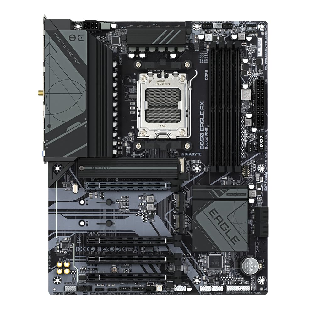 Placa de bază GIGABYTE B650 Eagle AX - Seria AMD Ryzen 9000, VRM cu 12+2+2 faze, până la 7600 MHz DDR5 (OC), 1xPCIe 5.0 + 2xPCIe 4.0 M.2, GbE LAN, WiFi 6E, USB 3.2 Gen 2