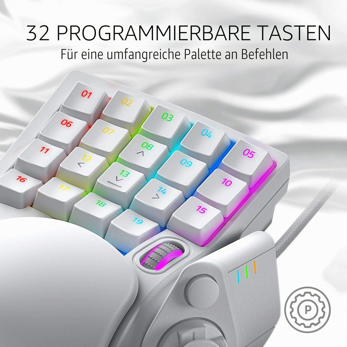 Razer Tartarus Pro Mercury - Tastatur pentru gaming - Gamepad cu taste analogice-optice - Rapid Trigger - 32 de taste personalizabile (punct de declanșare ajustabil, RGB Chroma) Alb Mercury - RZ07-03110200-R3M1