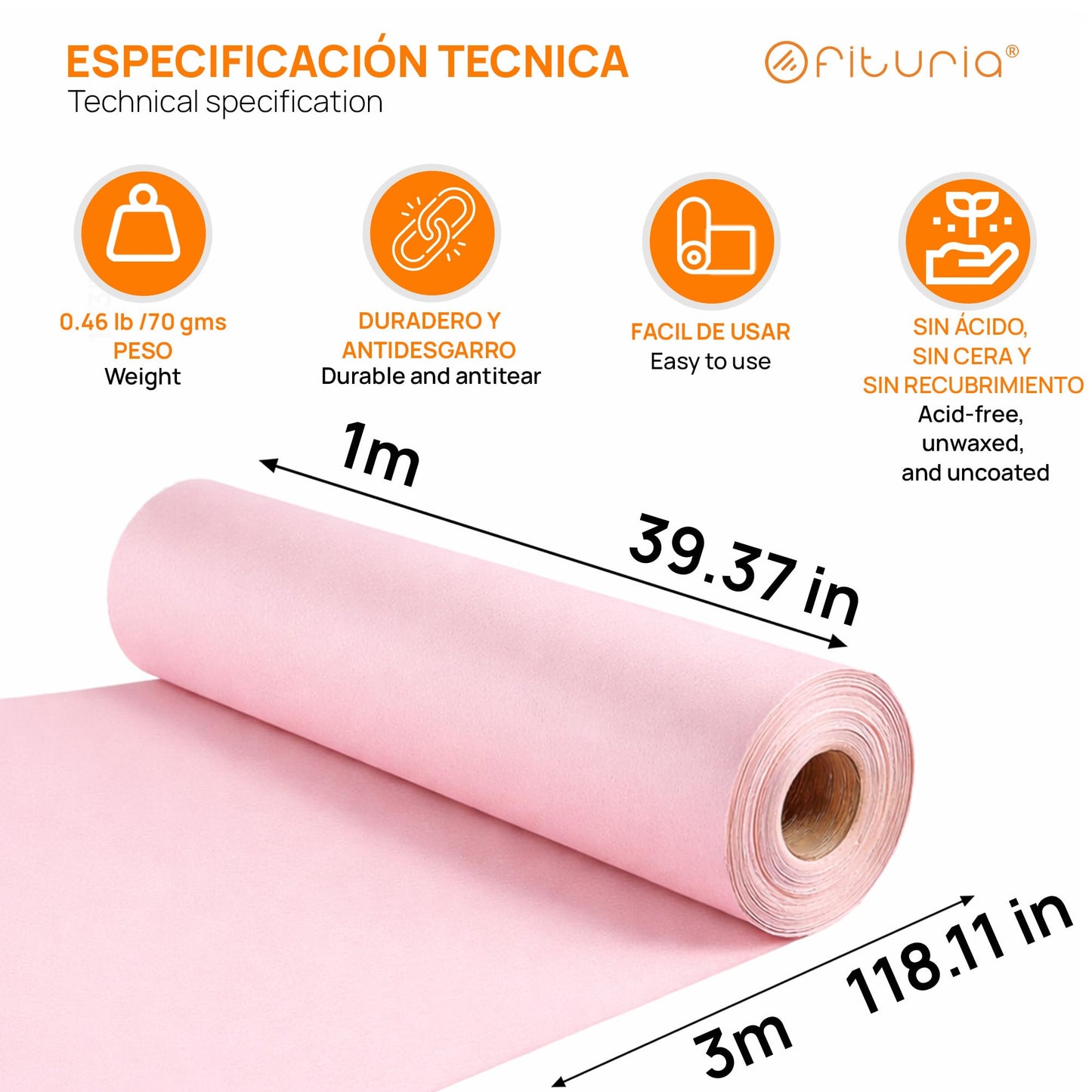 OFITURIA Kraft Paper Pink Pastel - Roll 1 × 3 m - 6 Rolls - Wrapping Paper and Packaging Paper - Craft Paper for DIY, Decoration and Sewing Patterns - Tear-Resistant and Easy to Cut - COM620-parent2