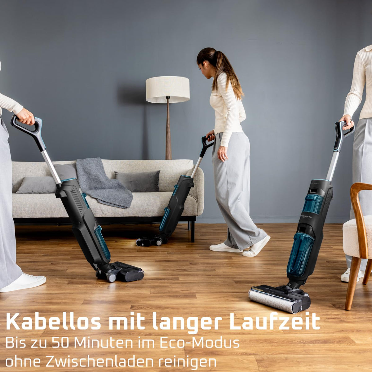 Rowenta X-Clean 5 cordless vacuum cleaner, self-cleaning, only 1.1 kg in hand, voice assistance, LED display, 170 watts, 50 min runtime, Black/Blue, GZ5555EE