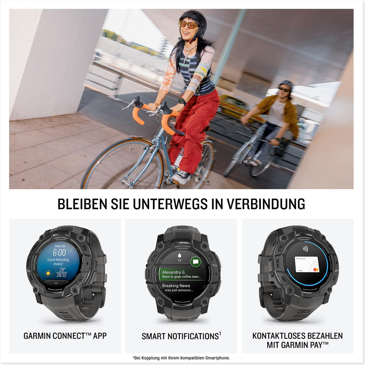 Garmin Instinct 3 50mm AMOLED – GPS Multisport Smartwatch, 1.3" AMOLED display, up to 24 days battery life, 80+ sport apps, health coach, multi-satellite reception, LED flashlight, notifications - 010-03020-00