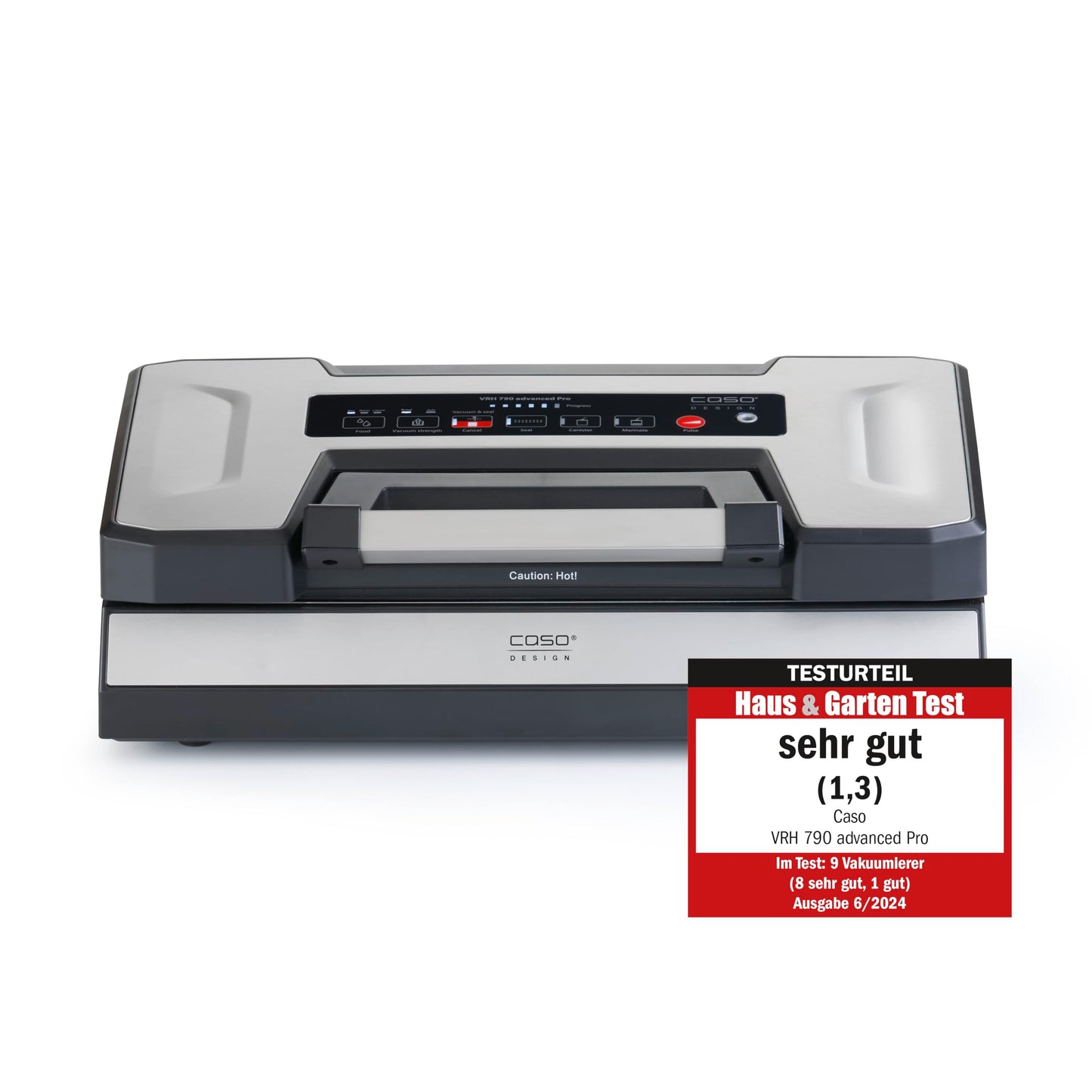 CASO VRH 790 advanced Pro - vacuum sealer, vacuum sealing device, test rating Very Good, 200 vacuum sealing processes non-stop, with patented CASOTEK Liquid function, double weld seam, including vacuum bag - 1528