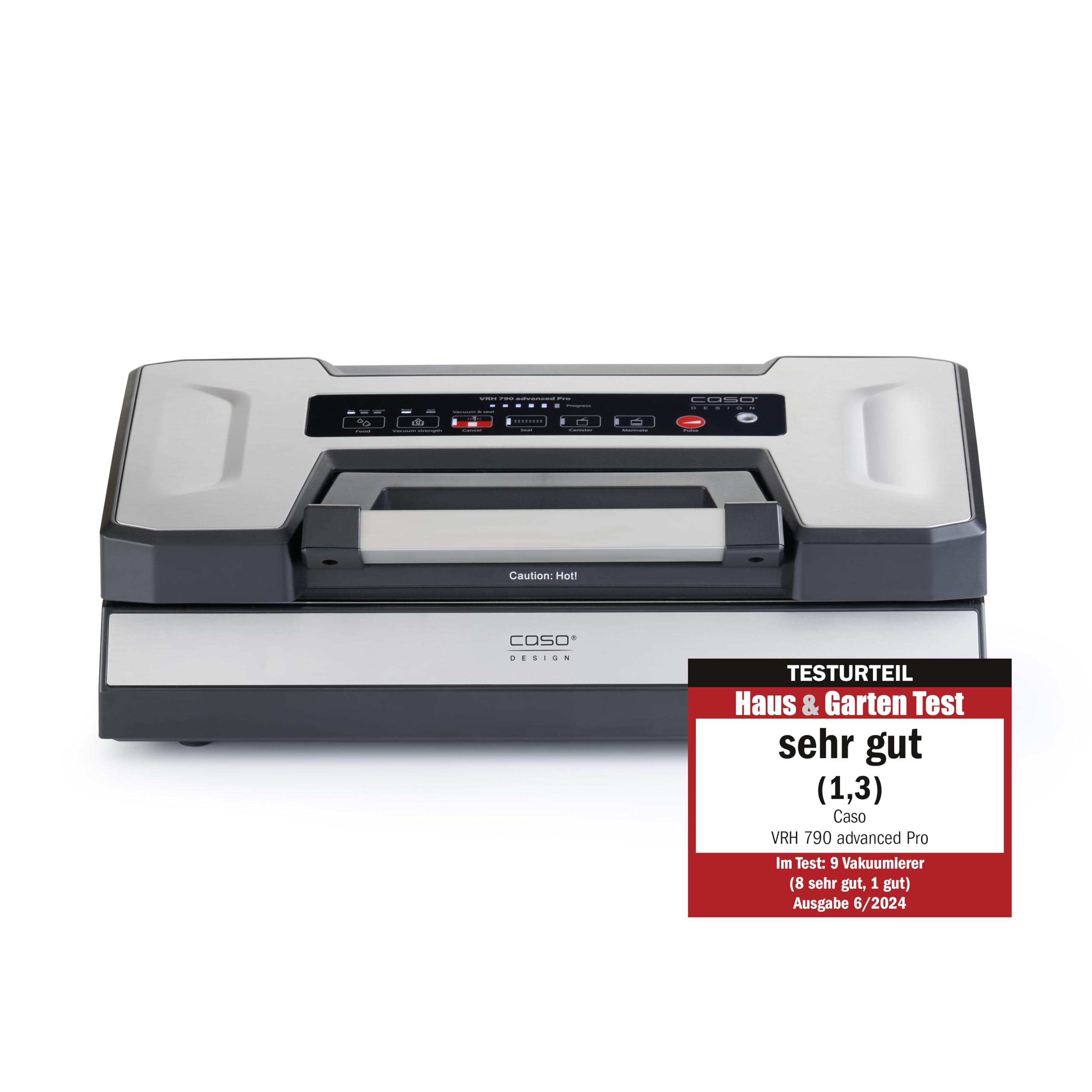CASO VRH 790 advanced Pro - vacuum sealer, vacuum sealing device, test rating Very Good, 200 vacuum sealing processes non-stop, with patented CASOTEK Liquid function, double weld seam, including vacuum bag - 1528