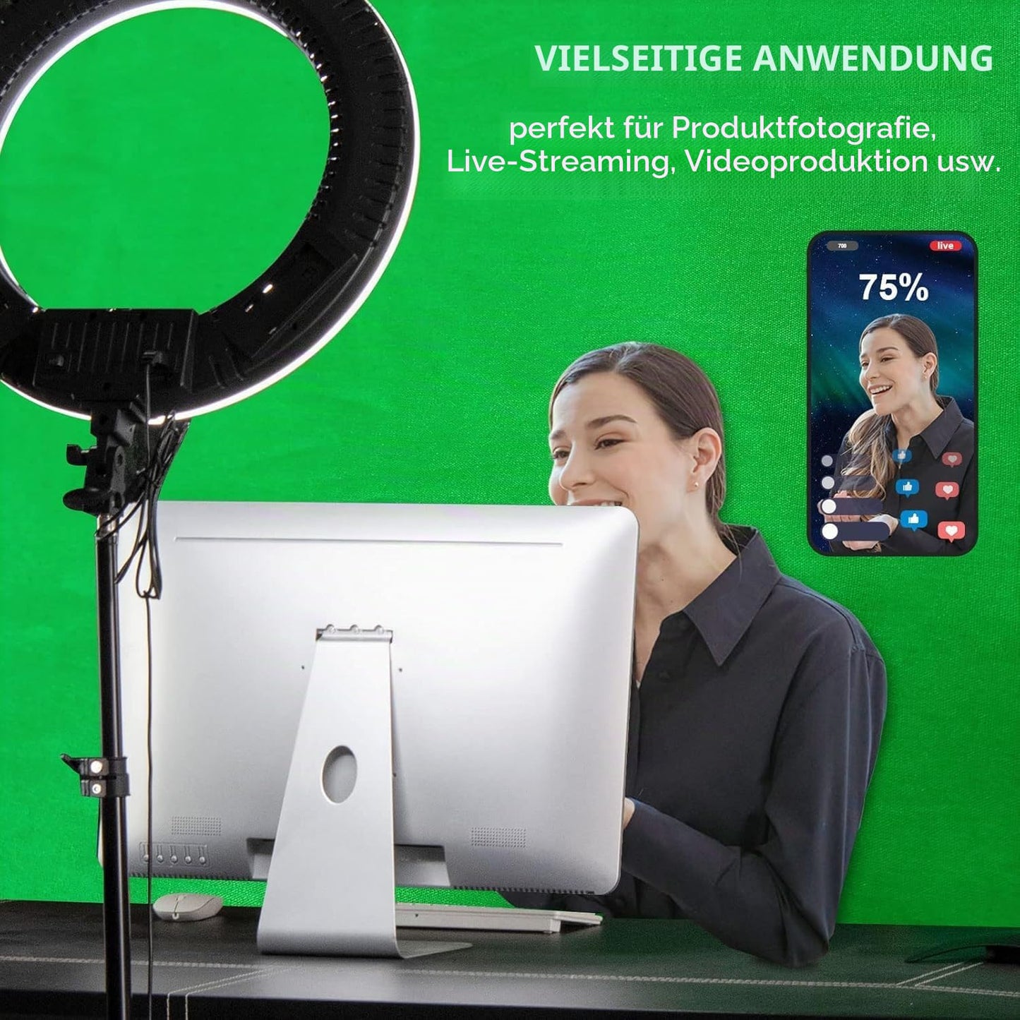EMART Green Screen 3 x 6M, Chromakey Muslin Green Screen Background Photography, Green Photo Background Fabric with 4 Spring Clamps for Video, Portrait, Photo Shooting - EM-3060M-G