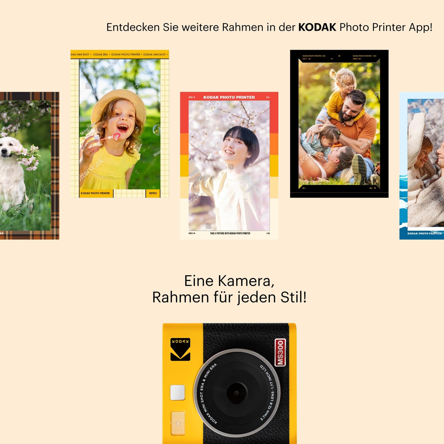 Kodak Mini Shot 3 ERA 4PASS 2-in-1 instant camera and photo printer (7.6x7.6cm) instant camera + 8 sheets, yellow - MS300Y