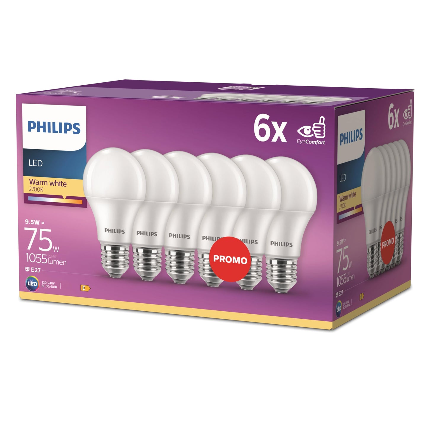 Philips LED Lamp 75W A60 E27 6-pack (8720169324671)