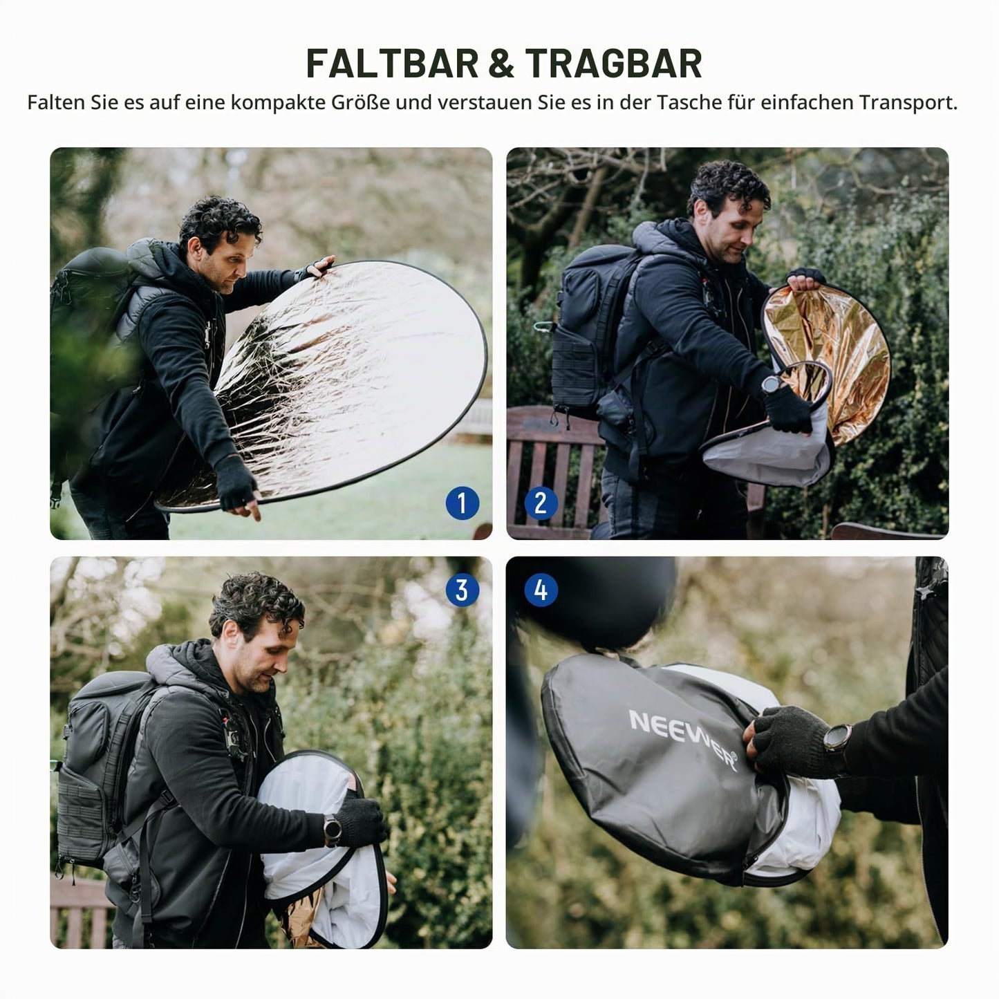 NEEWER 51"/130cm Reflector, Foldable 5 in 1 Light Reflector Diffuser - RF-130