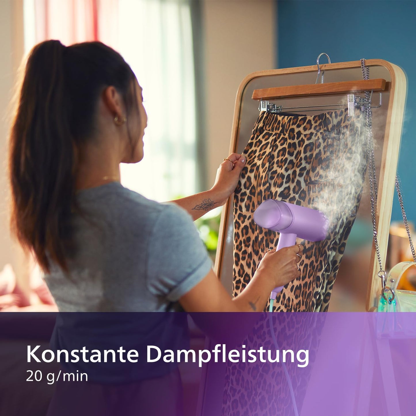 Philips 3000 Series Portable Steamer - 1000W, Steam Output 20g/min, 100ml Water Tank, No Ironing Board Required, Includes Storage Bag, 630g Light Weight, Purple (STH3010/30)