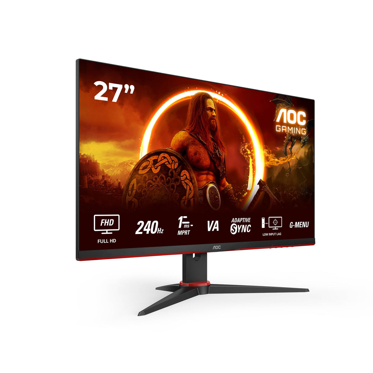 AOC 27G2ZNE/BK 27-inch FHD Gaming Monitor, 240Hz, VA Panel, 4ms GtG, FreeSync Premium, (1920x1080 HDMI 2x 2.0 DP 1x 1.4) Black/Red