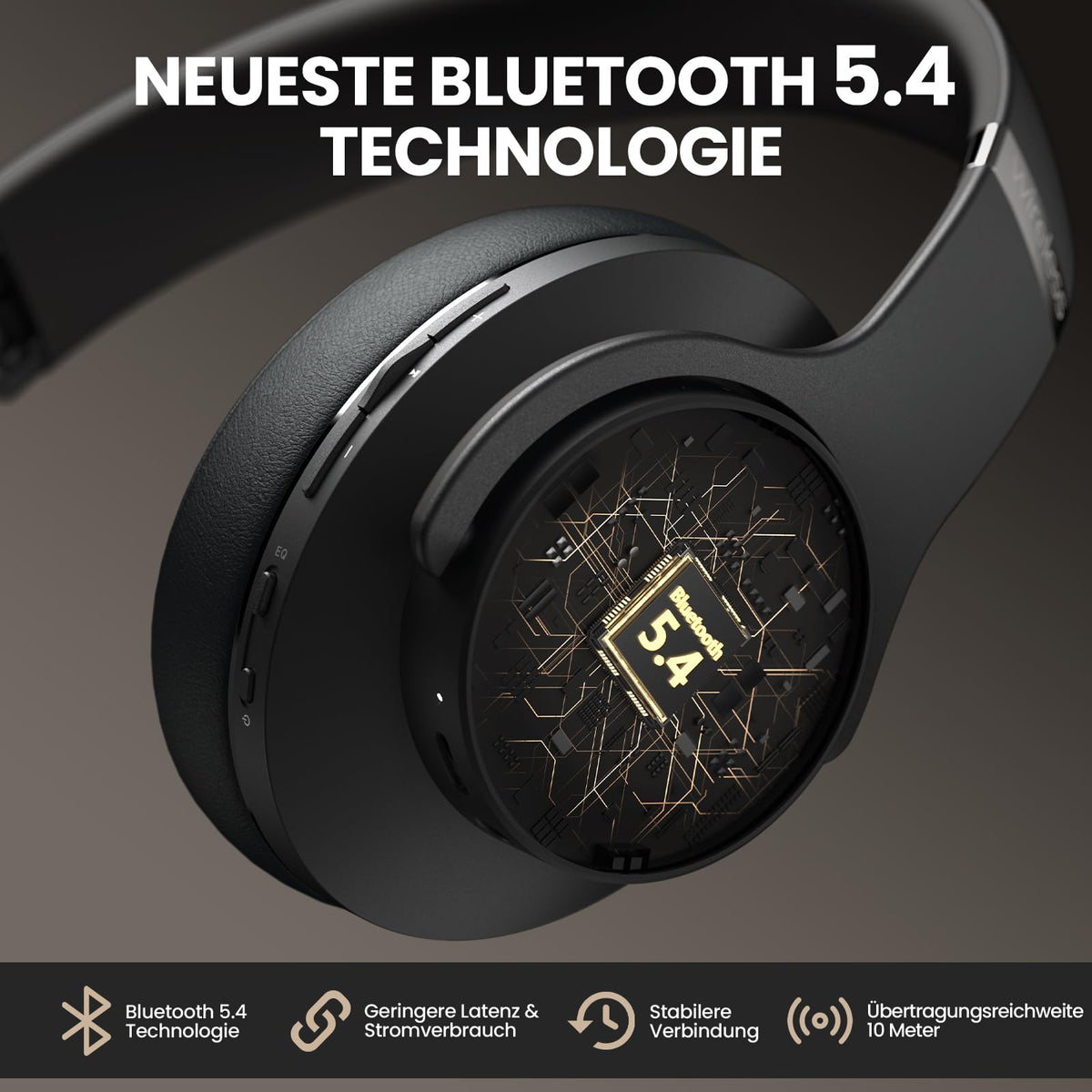 DOQAUS Wireless Bluetooth Headphones with App Control, Black - Care