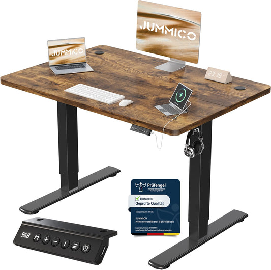 JUMMICO Birou reglabil pe înălțime cu port de încărcare USB, birou reglabil electric pe înălțime 100 x 60 cm, masă stand-sit, birou standing, masă de calculator reglabilă, birou standing, maro - 0403