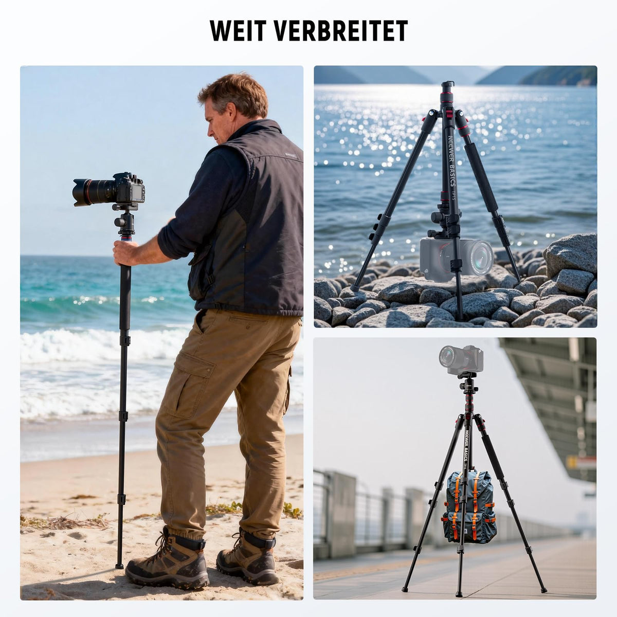 NEEWER Basics Camera Tripod Monopod, 71" Aluminum, Heavy Duty Portable Travel DSLR Phone Holder with 360° Ball Head Phone Holder Compatible with iPhone for Video Recording, TP15