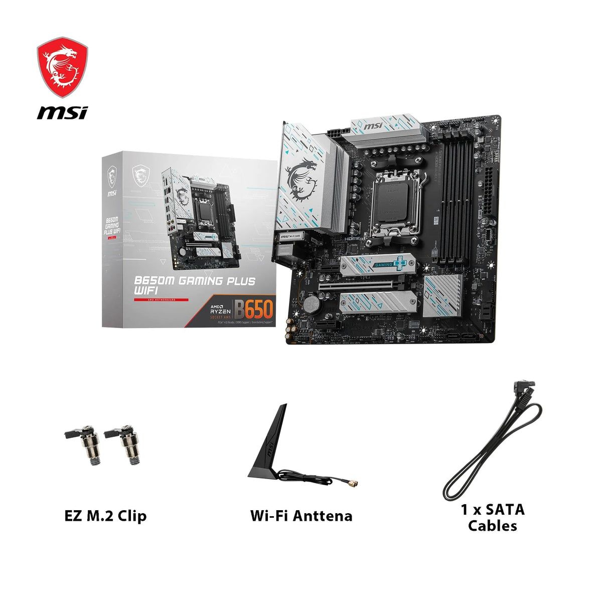 Placă de bază MSI B650M Gaming Plus WiFi, mATX - Suportă procesoare Ryzen 9000, 8000 și 7000, AM5 - Memorie DDR5 Boost 7800+ MHz/OC, PCIe 4.0 x16, M.2 Gen4, Wi-Fi 6E - 7E24-001R