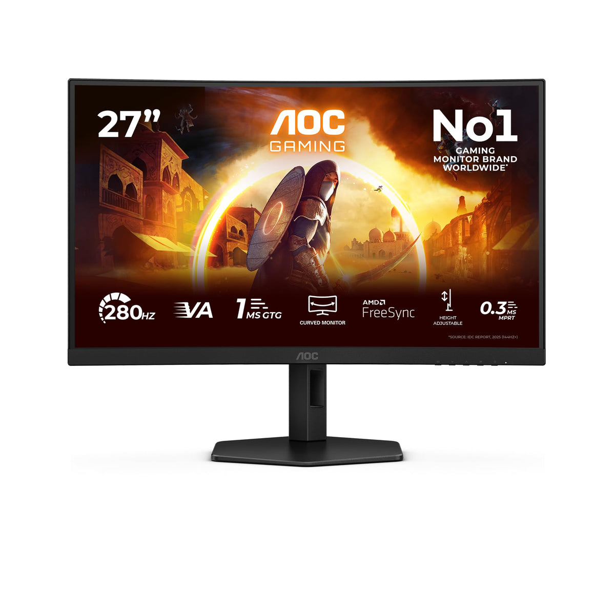 AOC C27G4ZXU Monitor de gaming curbat de 27 inch, FHD, cu hub USB, 280Hz, panou Fast VA, 1ms GtG, HDR10, FreeSync Premium, ajustare pe înălțime, difuzoare, (1920x1080 HDMI 2X 2.0 DP 1x 1.4) Negru
