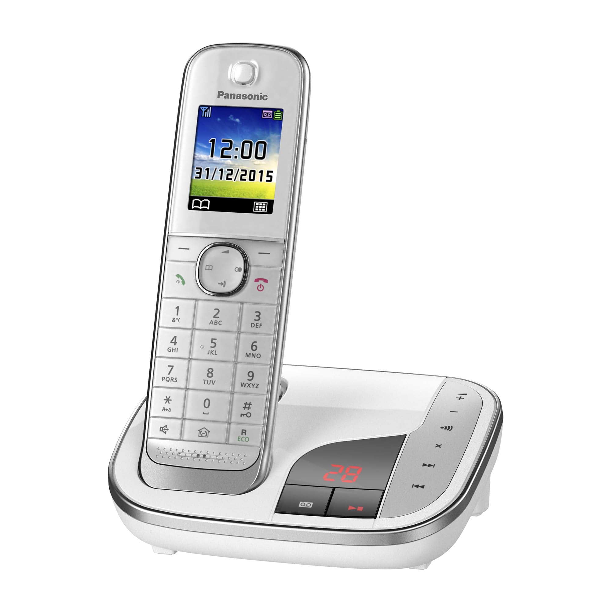 Panasonic KX-TGJ320GW cordless telephone with answering machine, hands-free system, color LCD, DECT security, low radiation, long-lasting battery, black