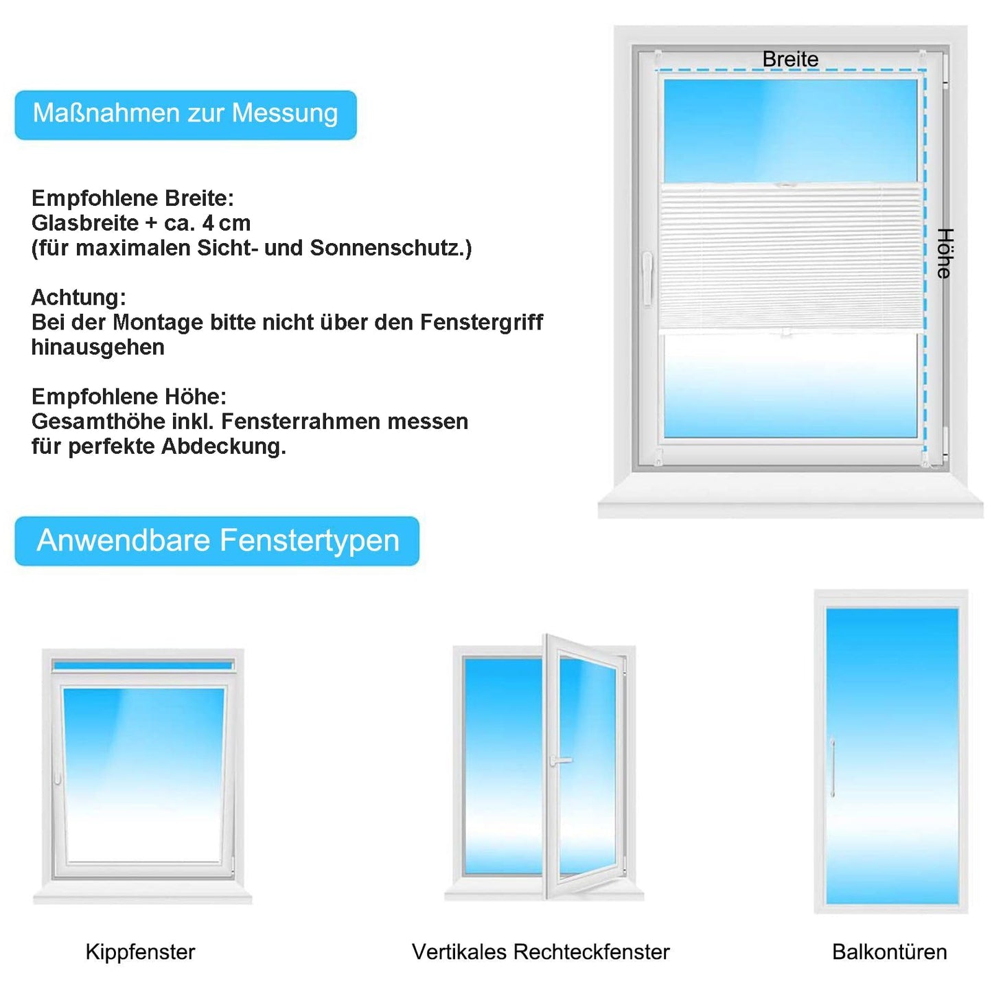 Sekey pleated blinds without drilling Klemmfix blinds, tensioned translucent sun protection window blind, 60 x 100 cm, white non-woven fabric - BL-A114