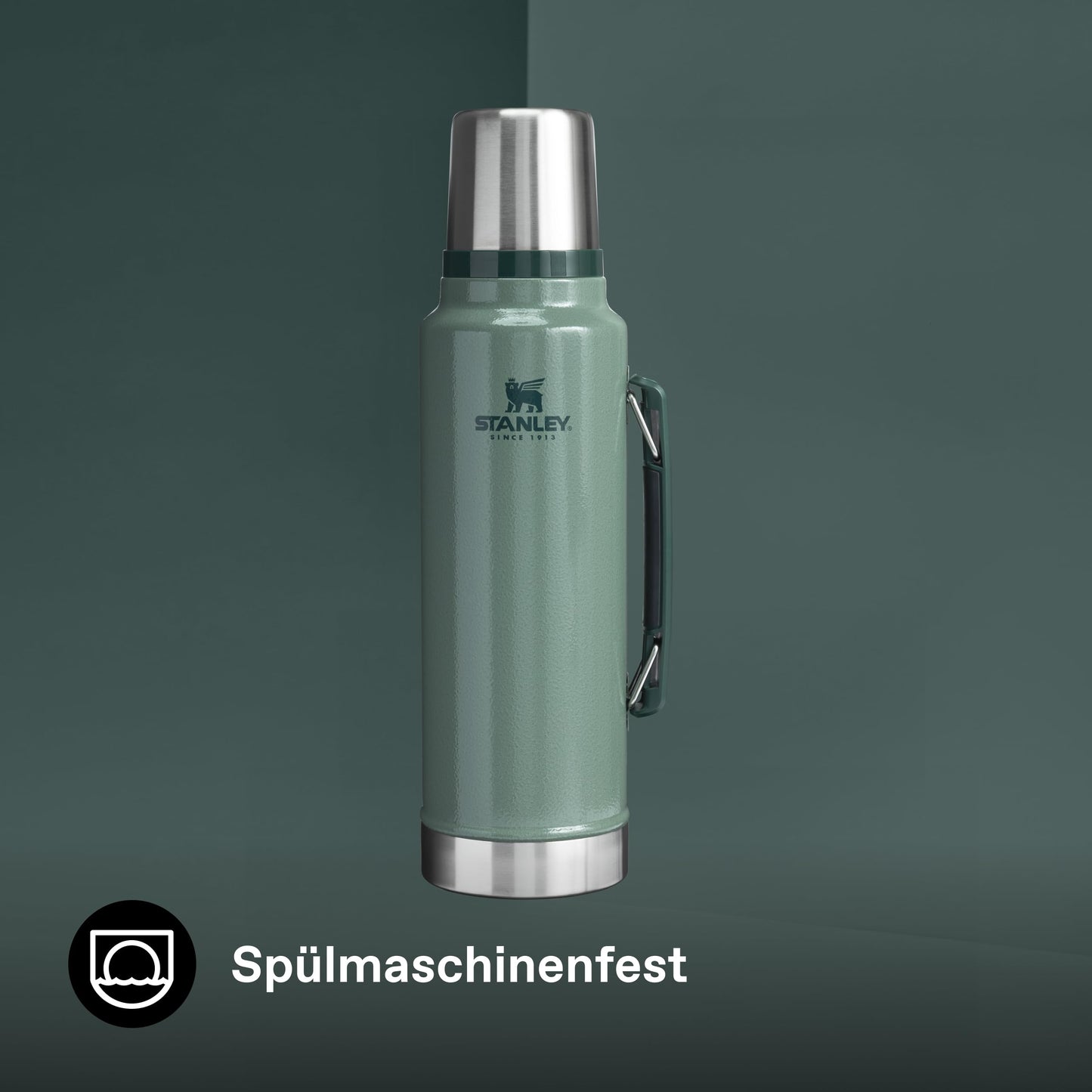 Stanley 1913 Classic Legendary Thermos Bottle 1.4L - Thermos Keeps Hot or Cold for 40 Hours - Stainless Steel Thermos Flask - BPA Free - Dishwasher Safe - Hammertone Green - 100000115856