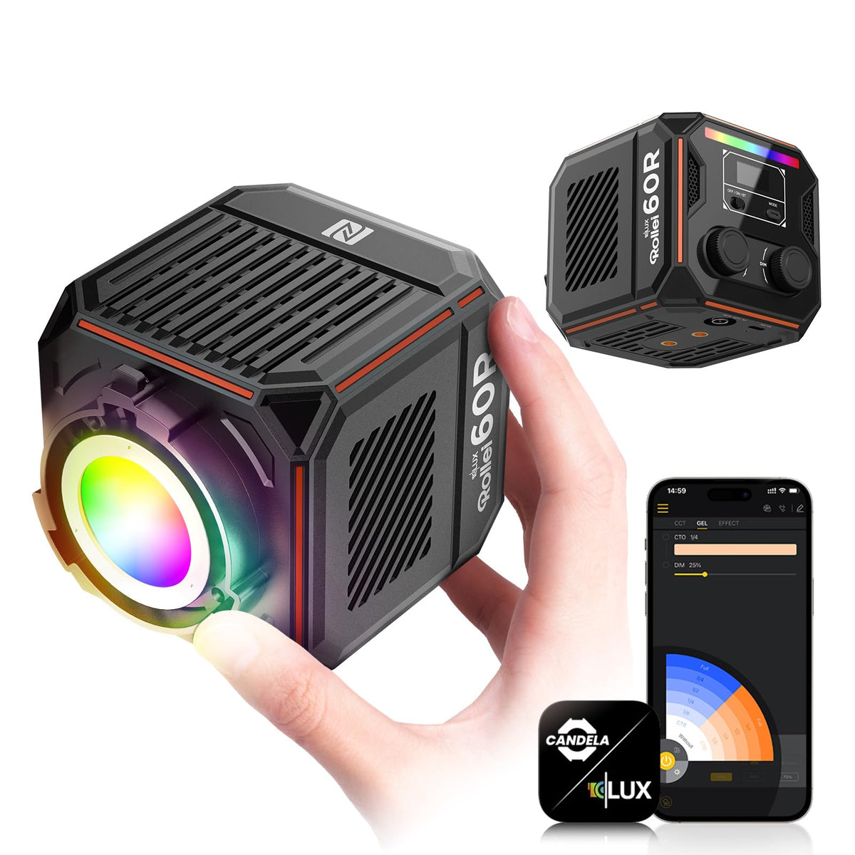 Rollei LUX 60 RGB LED video light with built-in battery DC/Type C charging - 28448