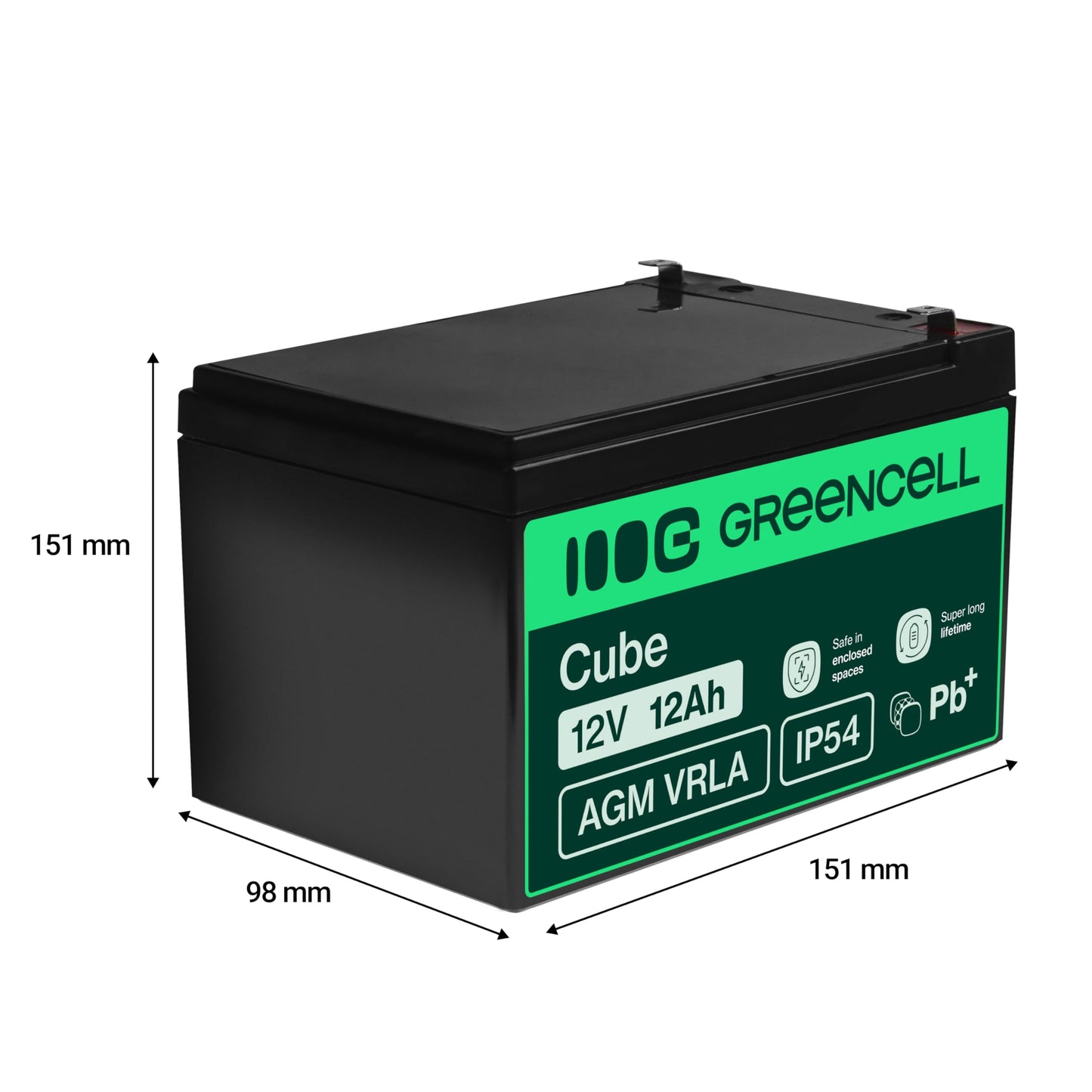 Green Cell AGM 12V 12Ah Battery VRLA Lead Battery Lead Battery Replacement Battery Gel Battery Battery Cycle Resistant Unmanned Toys, Electric Toys, Alarm, Emergency Power, Children's Vehicles, Children's Quad, Black - AGM07