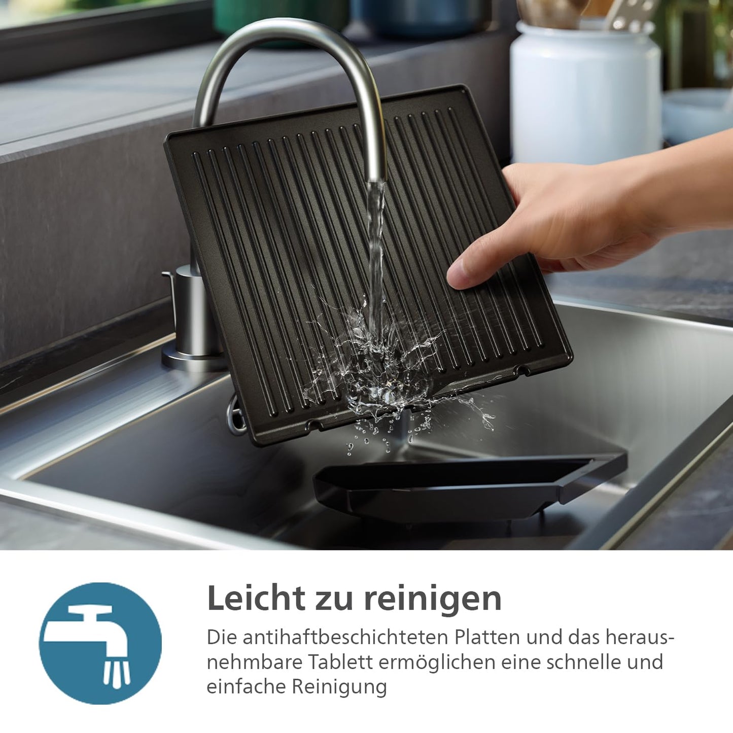 Philips contact grill - temperature sensor and 8 preset functions Grill with large grill surface. Digital temperature control 60°C-220°C. Easy to clean (HD6307/70)