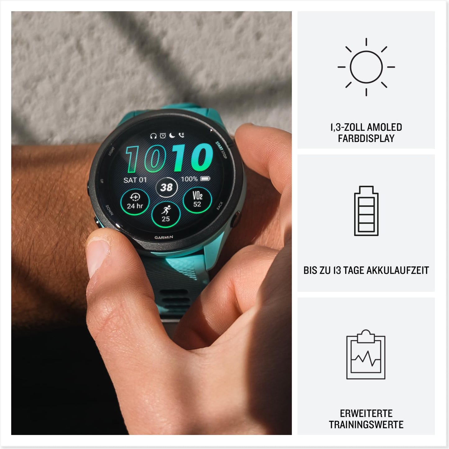 Garmin Forerunner 265 46mm - running watch, 1.3" AMOLED display, 13 days battery life, 30+ sports apps, training analysis, special running functions, training readiness, extended sleep functions, music - 010-02810-12