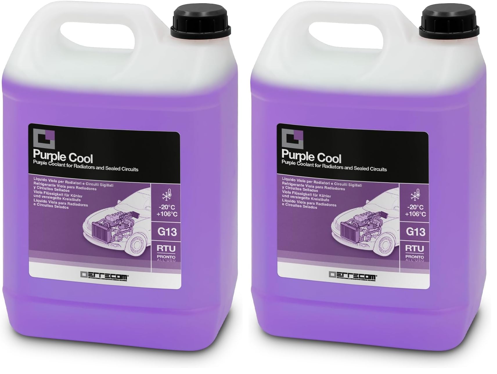 ERRECOM Purple Cool, purple radiator fluid -20°C/+106°C, antifreeze G13 with glycerin additional package, ready to use, 5 liters (pack of 2) - TR1276.P.01.EC