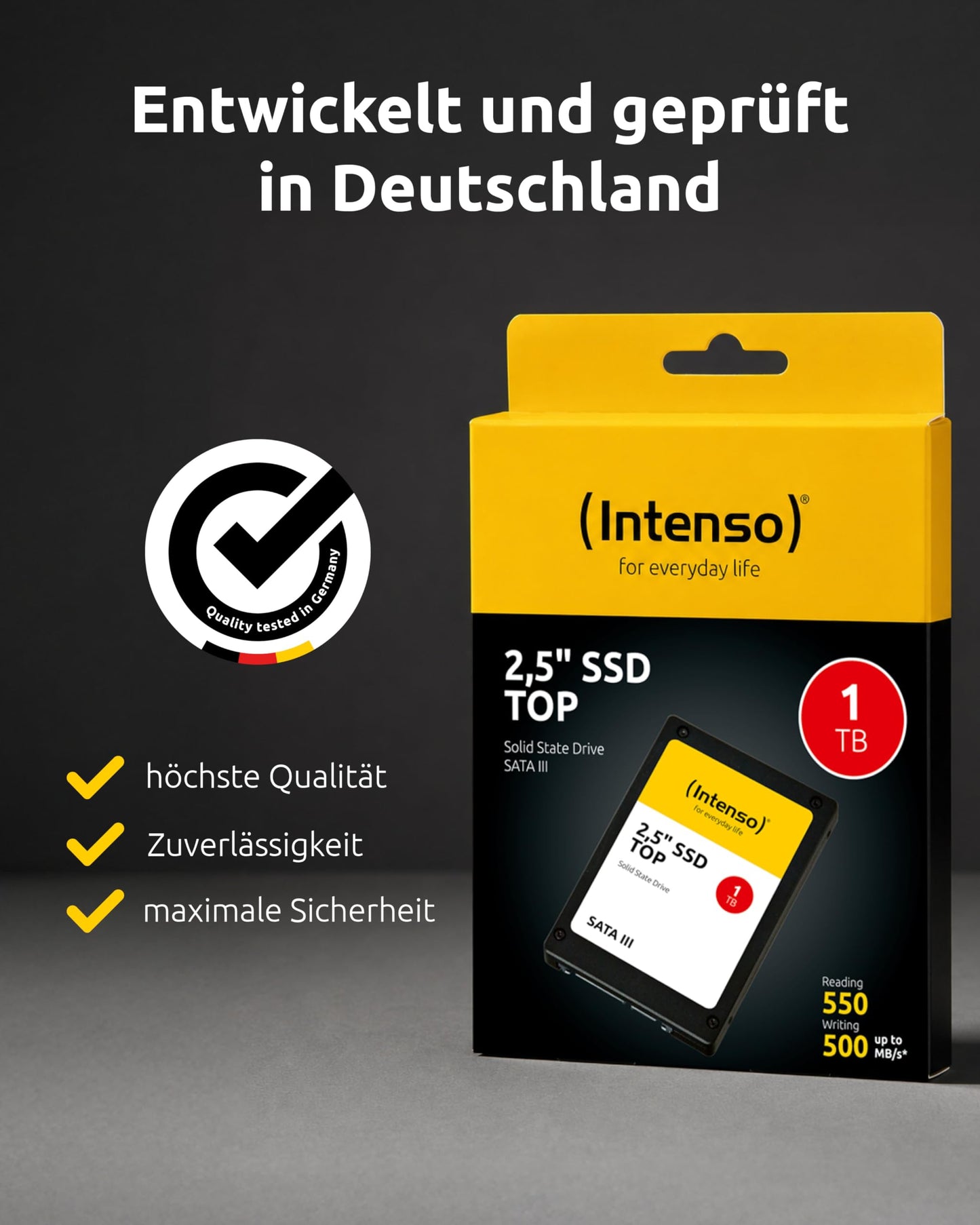 Intenso Internal 2.5" SSD SATA III Top, 1TB, 550MB/Seconds, Black, Solid State Drive - 3812460
