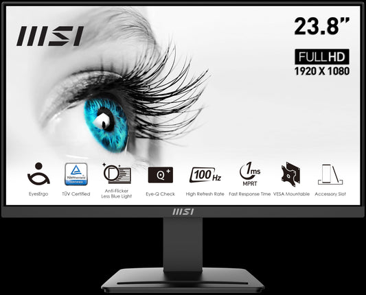 MSI PRO MP2412DE 23.8 Inch Full HD Office Monitor - 1920 x 1080 VA Panel, 100 Hz, eye-friendly, VESA mountable, Display Kit Support, tiltable - HDMI 1.4, DP 1.2a - 9S6-3BA9CH-045