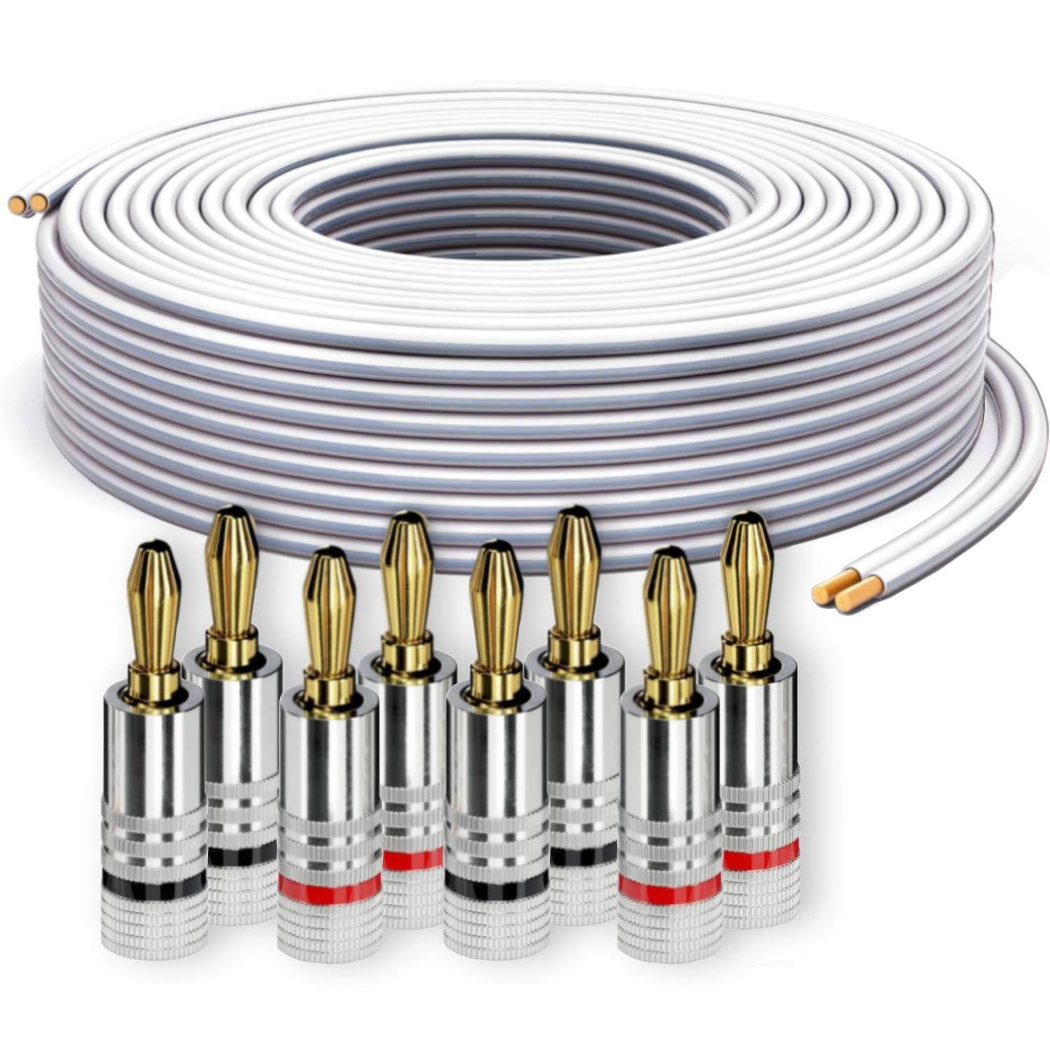 PureLink speaker cable OFC 2x2.50mm² (0.20mm), 25.0m, white with light gray characteristic, set with 8 banana plugs - SE-SP061-025-B08