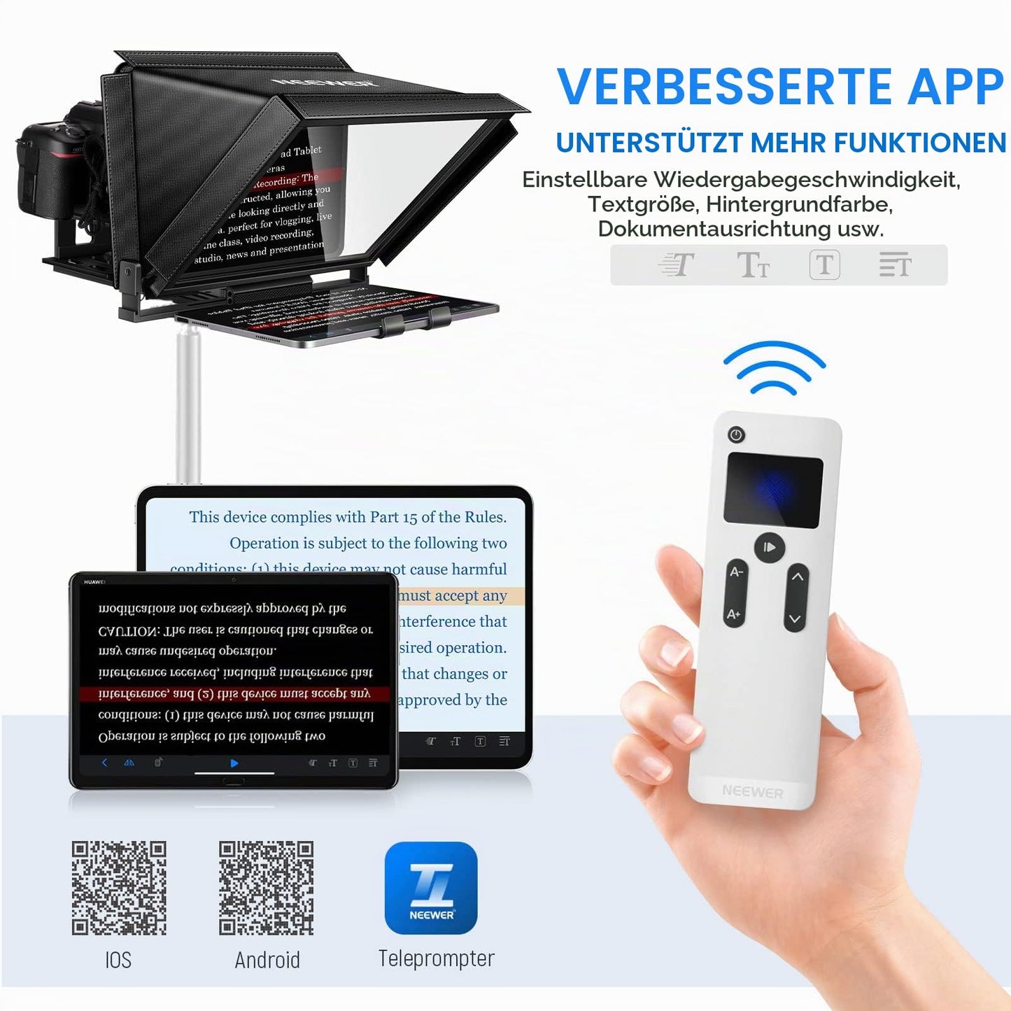 NEEWER X12 aluminum alloy teleprompter with RT-110 remote control and app control, compatible with iPad, iOS/Android tablet, smartphone, DSLR camera, complete metal construction with carrying case