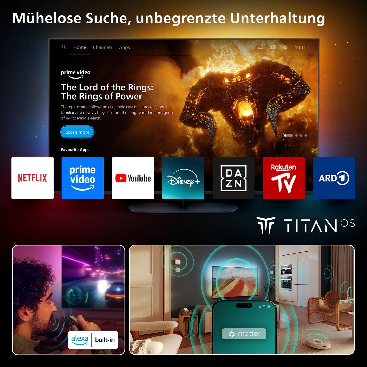 Philips Ambilight 65PUS8600 4K QLED Smart TV - 65 inch display with P5 Perfect Picture Engine Ultra HD, Titan OS, Dolby Vision and Dolby Atmos Sound - 65PUS8600/12