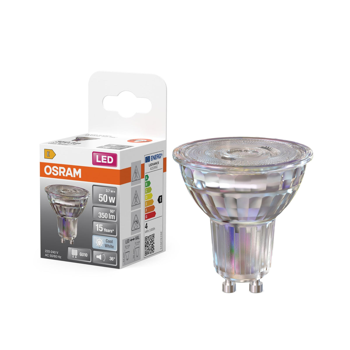 Osram LED Spot Star PAR16 Reflector, 4000 K neutral white, 3.7 W, GU10, 36°, 350 lm, clear, for spot lighting, accent light, 15,000h - 4099854458637