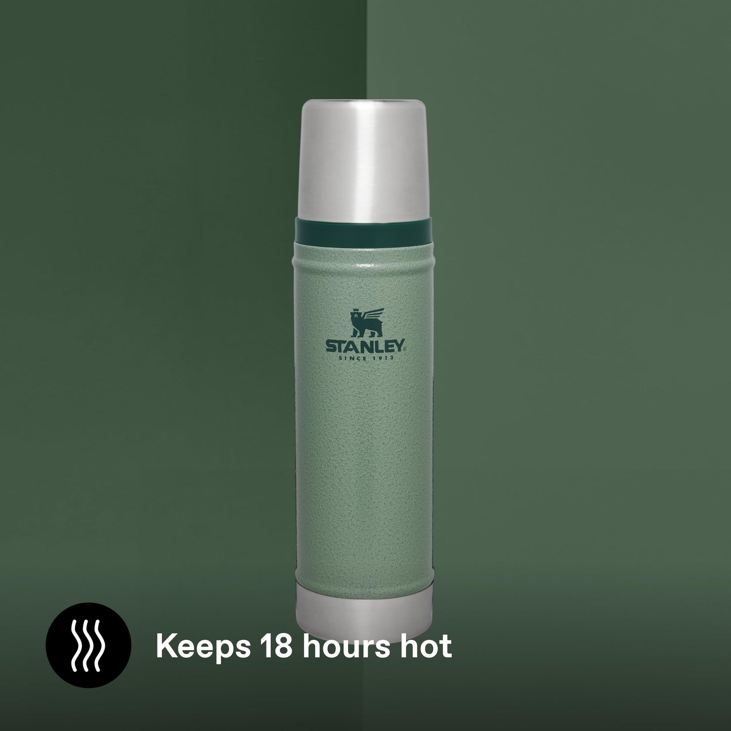 Stanley 1913 Classic Legendary Thermos Bottle 0.59L - Thermos Keeps Hot or Cold for 18 Hours - Stainless Steel Thermos Flask - BPA Free - Dishwasher Safe - Hammertone Green - 100000115641
