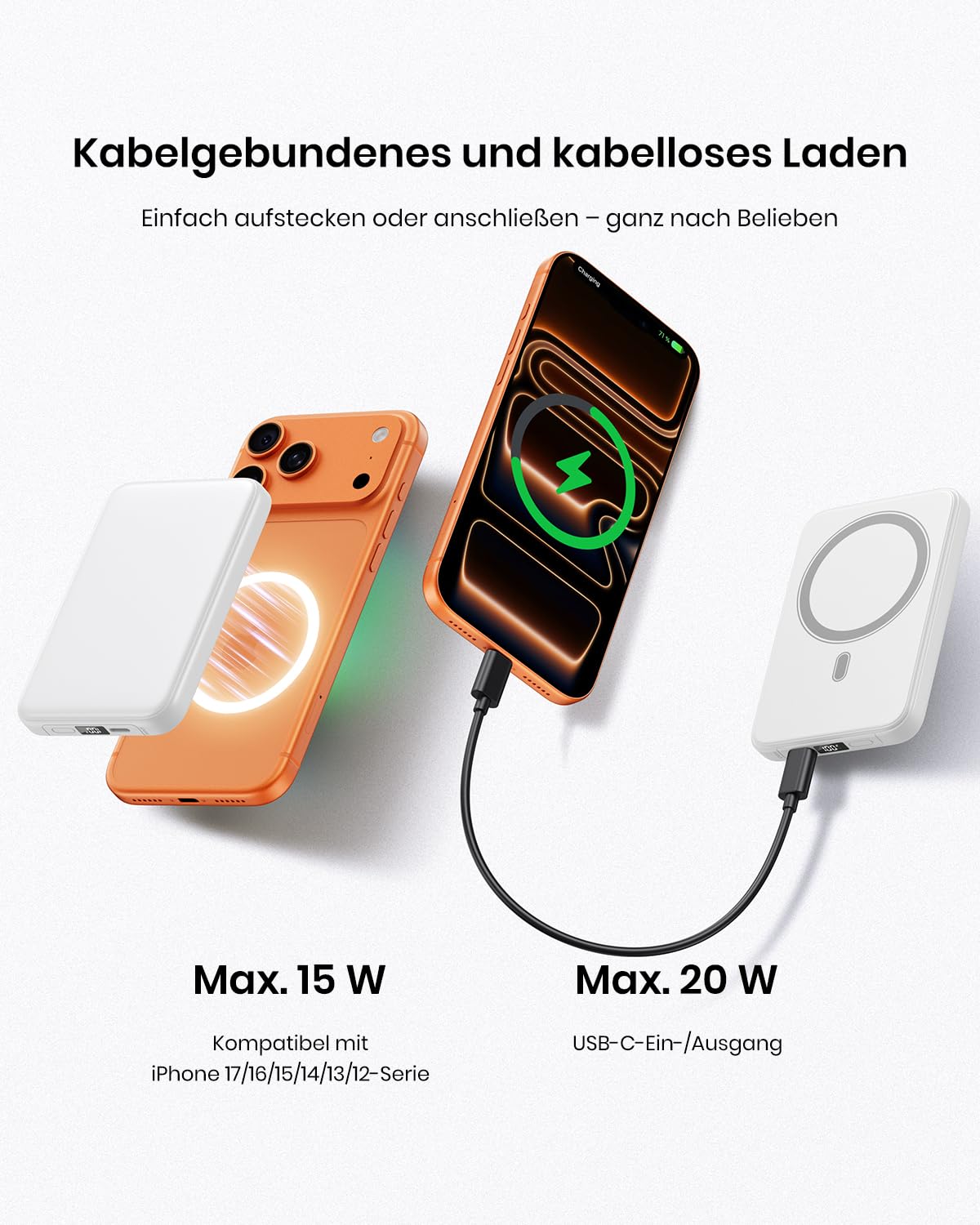 Magnetic Power Bank 10000mAh for iPhone, A ADDTOP Wireless Power Bank - C19PW