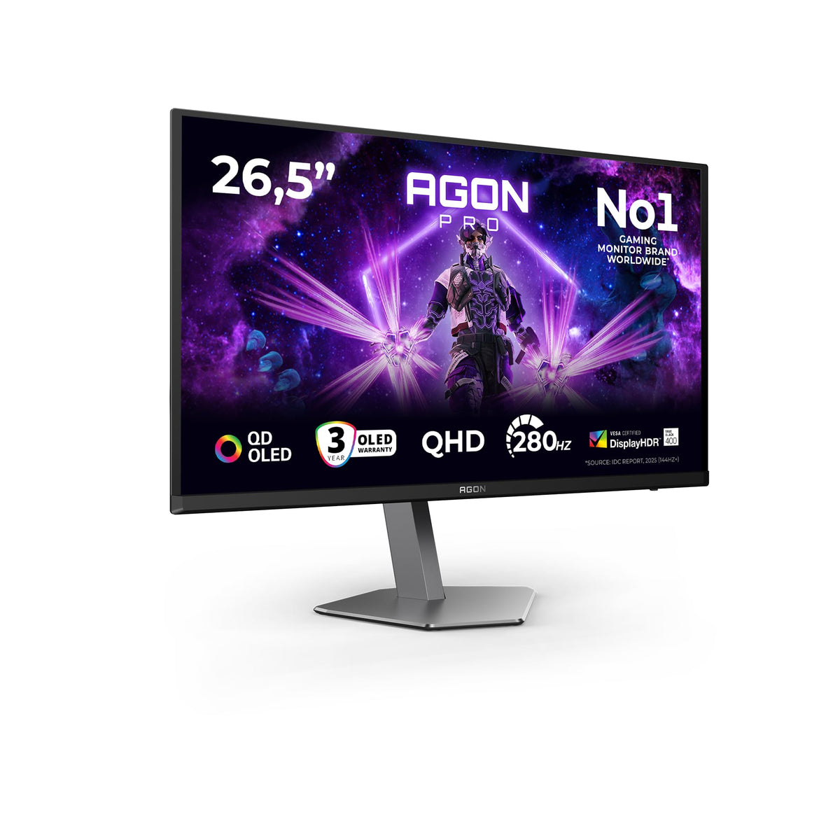 AOC AG276QZD2 27-inch WQHD USB Hub Gaming Monitor, 280Hz, QD-OLED Panel, 0.03ms GtG, Adaptive Sync, HDR400 TB, G-Sync Compatible, height adjustable, speakers, (2560x1440 HDMI 2X 2.1 DP 2X 1.4) Black
