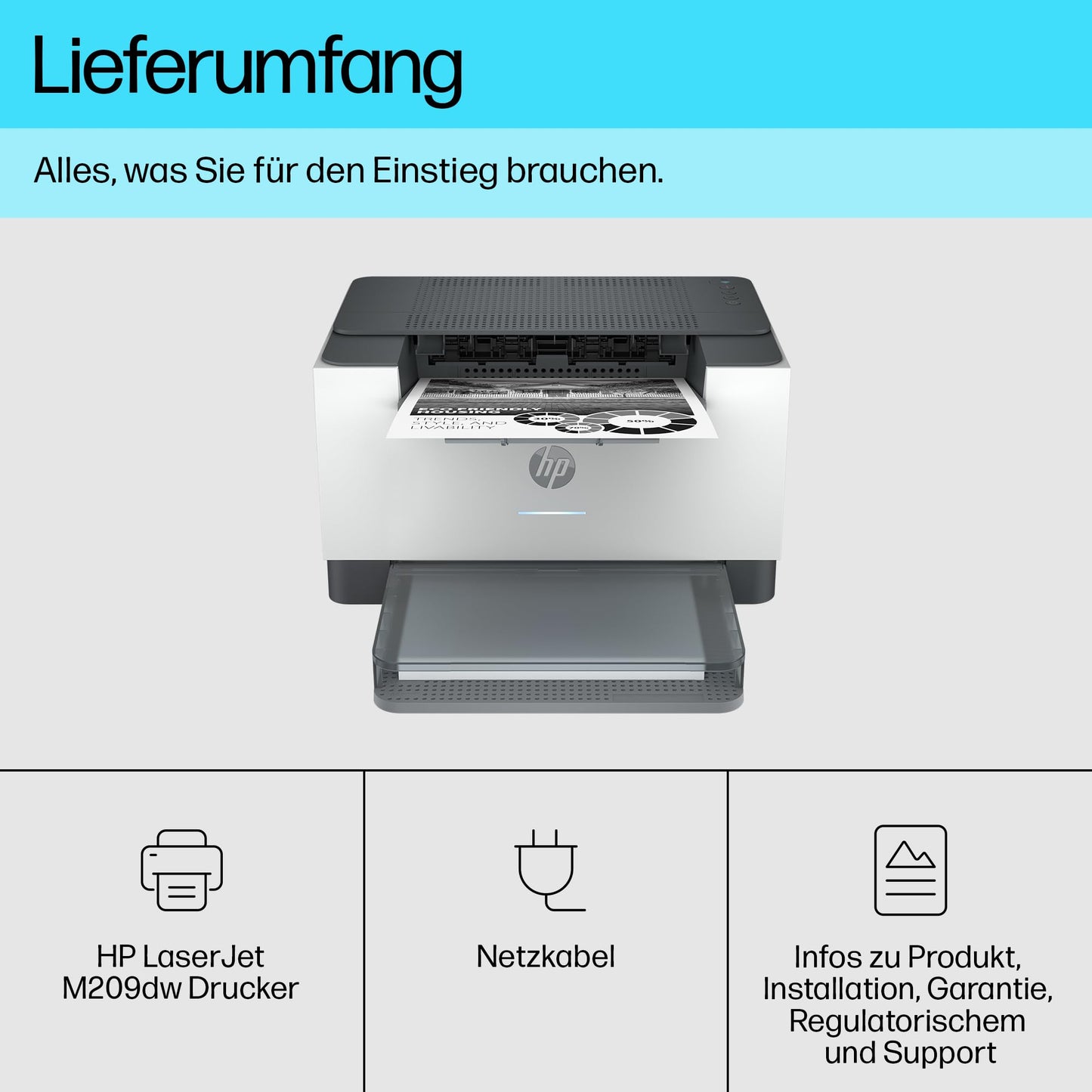 HP LaserJet M209dw laser printer black and white, double-sided printing, dual-band Wi-Fi, USB, smart app, LED control panel - 6GW62F