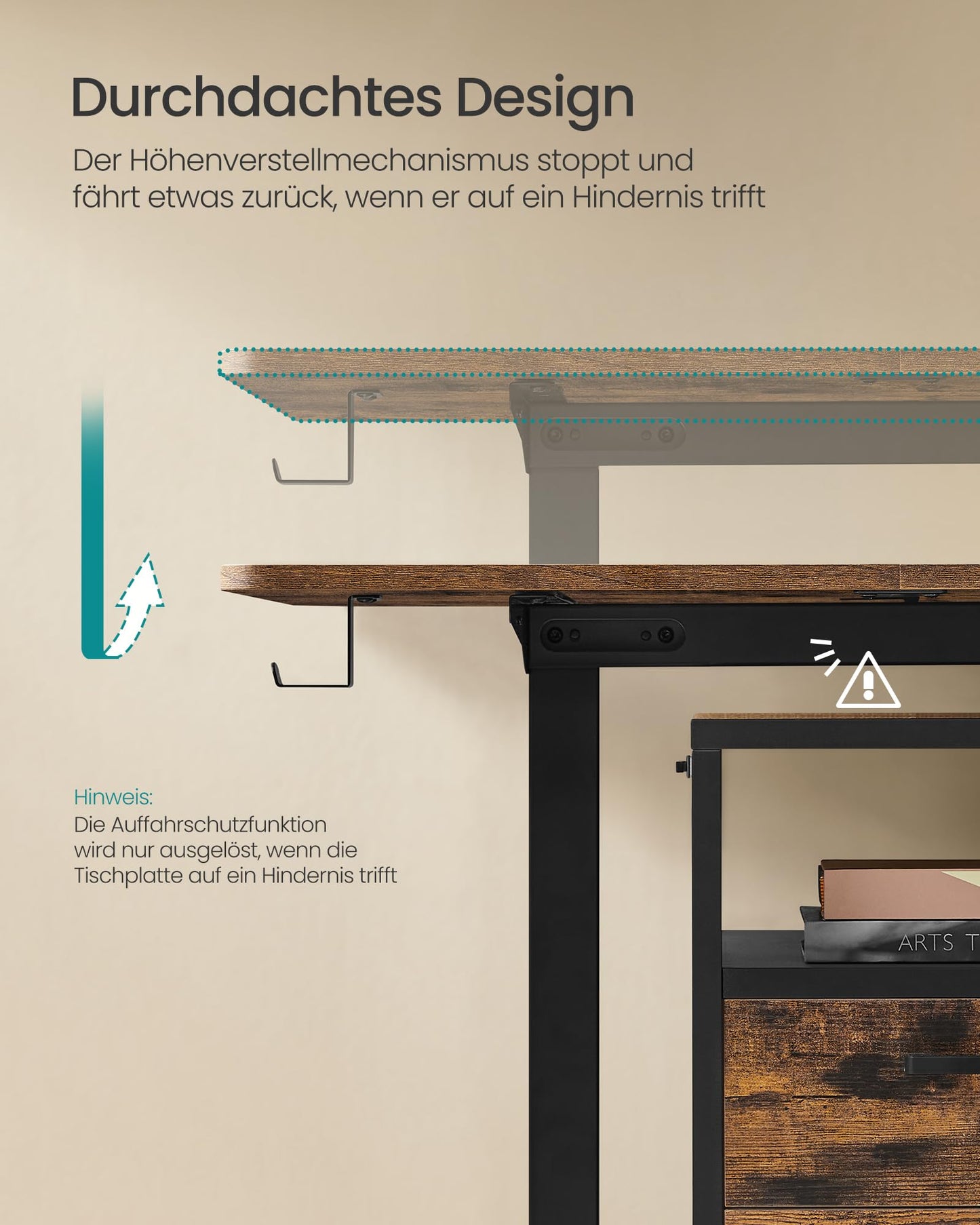 SONGMICS Electric height-adjustable desk, 140 x 60 cm, infinitely adjustable, memory function with 4 heights, vintage brown LSD134K01