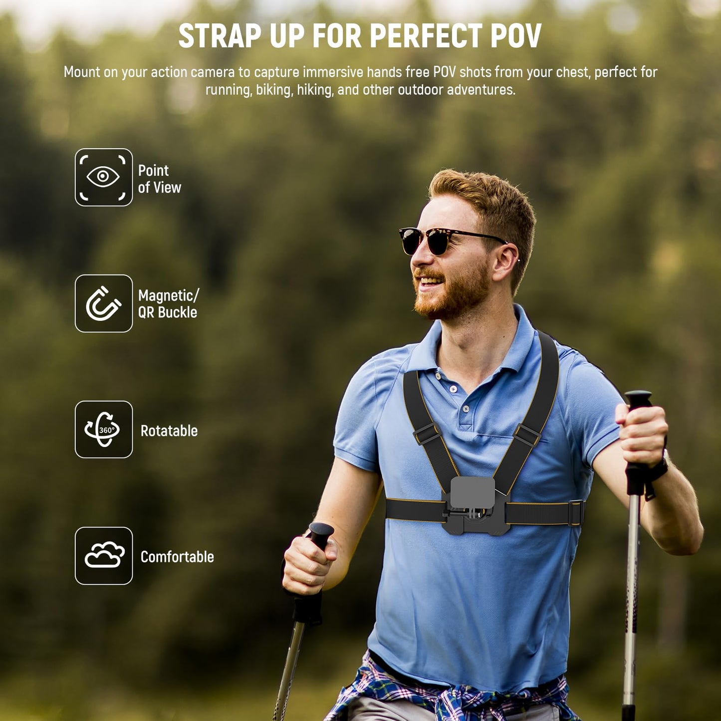 NEEWER Chest Strap Mount for Action Camera, Adjustable Hands-Free Chest Strap, Compatible with GoPro Hero DJI Osmo Insta360, Quick Release Action Cam Chest Mount for PO Video Vlog, GP25 - 10104350