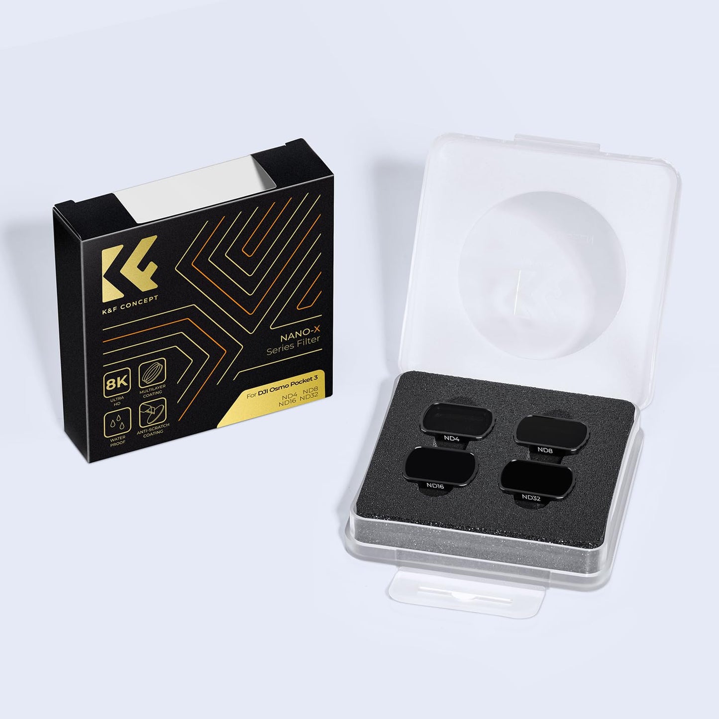 K&F CONCEPT magnetic ND filter set, compatible with DJI OSMO Pocket 4 and Pocket 3, pack of 4 ND4, ND8, ND16, ND32 filters, Osmo Pocket 4/3 accessories (aluminum frame) - SKU.2093
