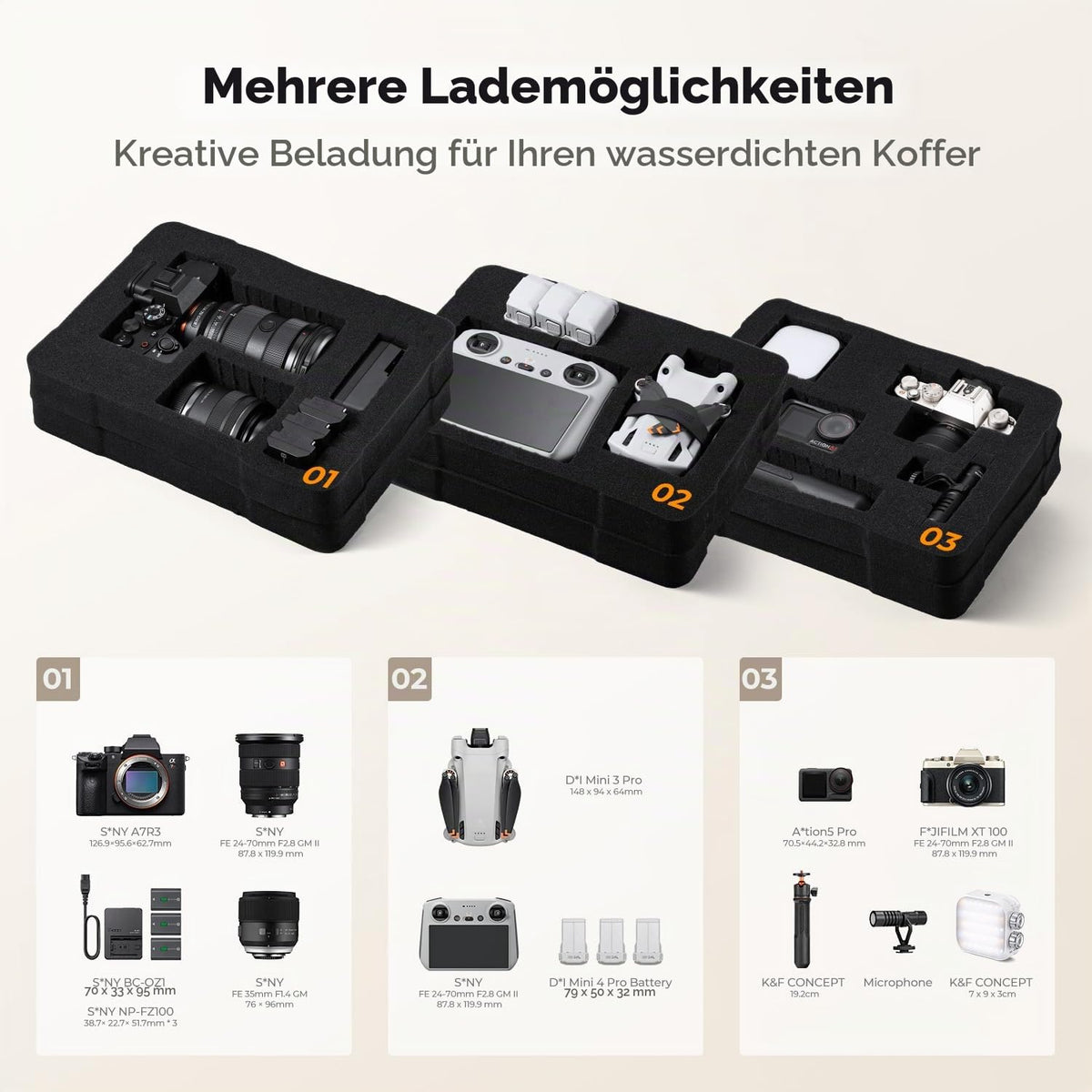 K&F CONCEPT Geantă pentru cameră, IP67 impermeabilă, rezistentă la șocuri, etanșă la praf. - KF13.1302V2