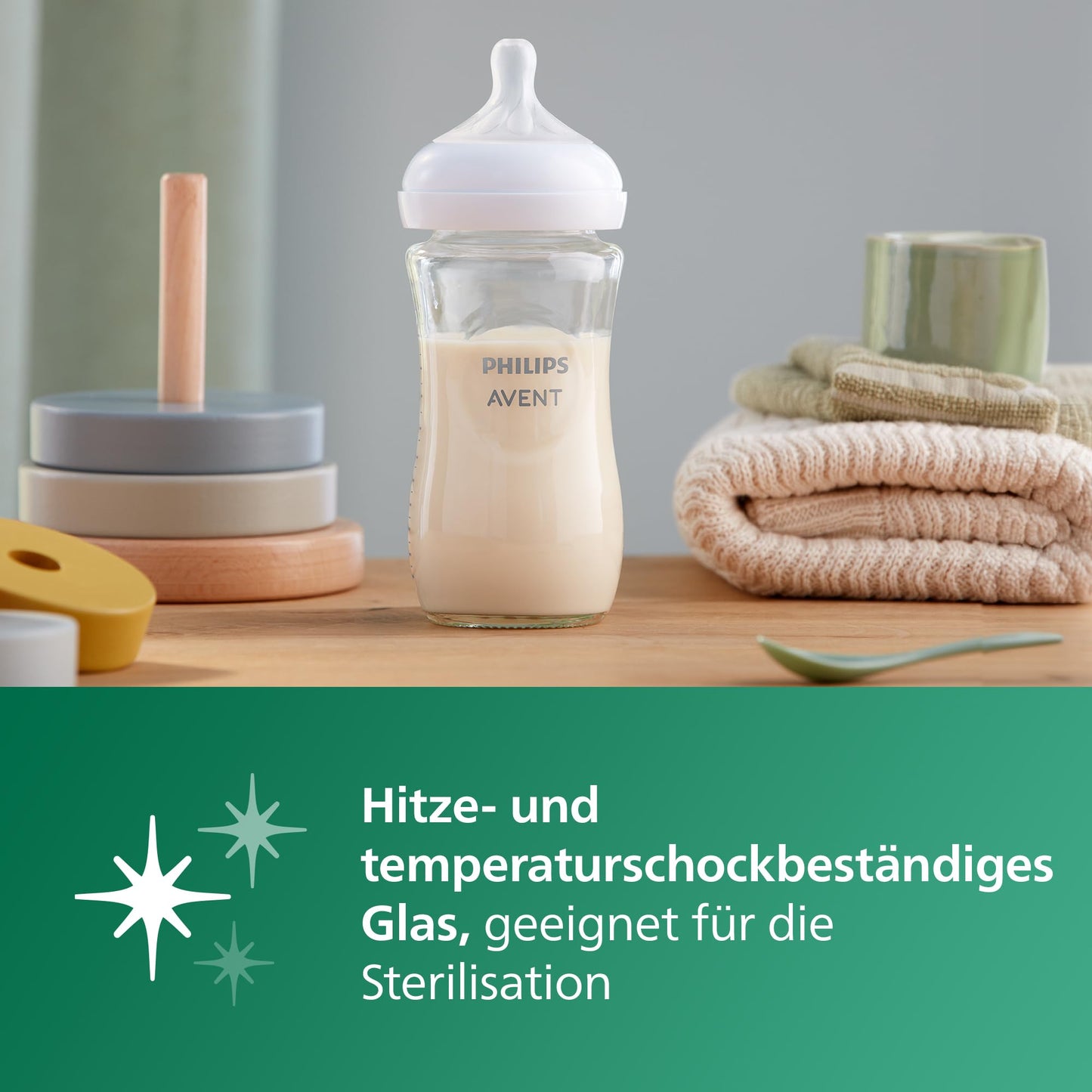 Philips AVENT Natural Response Glass Gift Set for Newborns - 3 x 120ml and 2 x 240ml Baby Bottles, 2 x Ultra Soft Pacifiers 0-6 Months, Bottle Brush, BPA Free (Model SCD879/11)