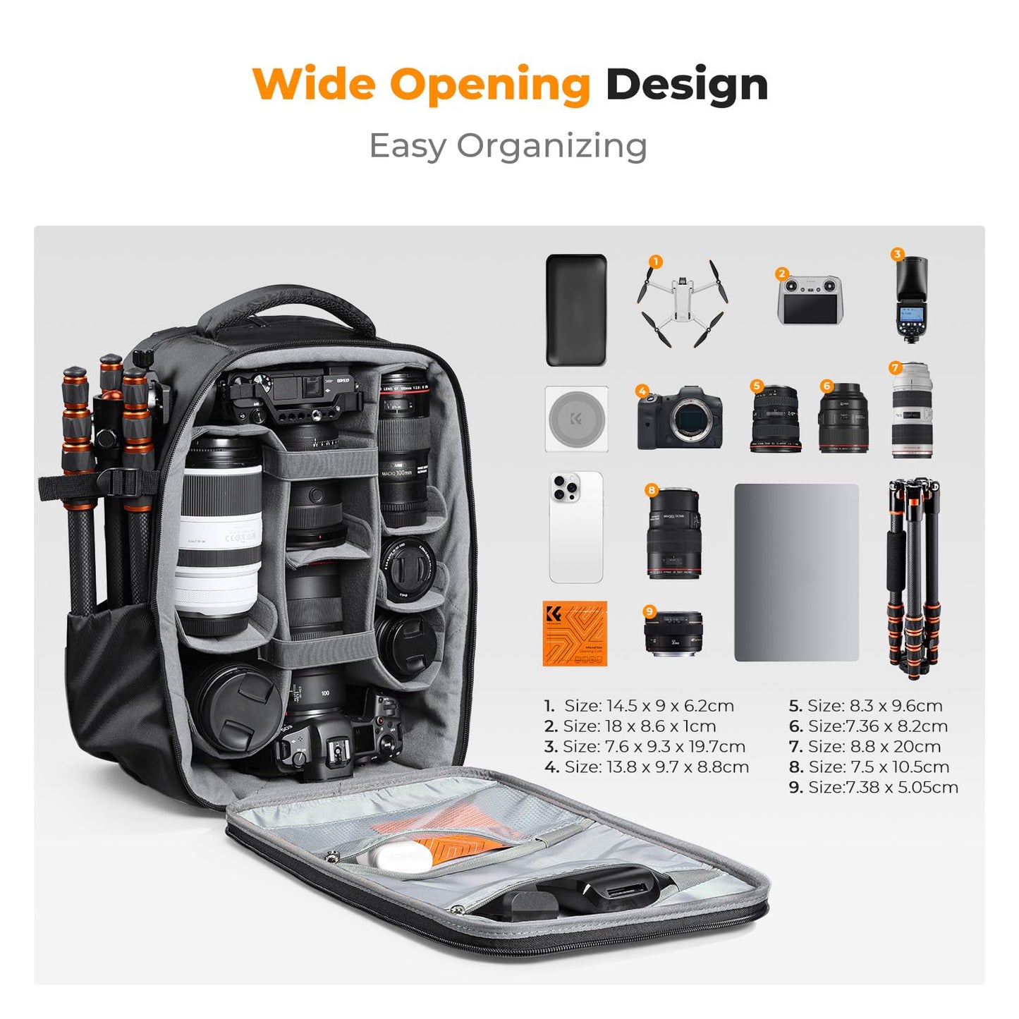 K&F CONCEPT camera backpack photo backpack with hard shell camera bag with 15.6 inch laptop compartment and rain cover, backpack for drones - KF13.134V9